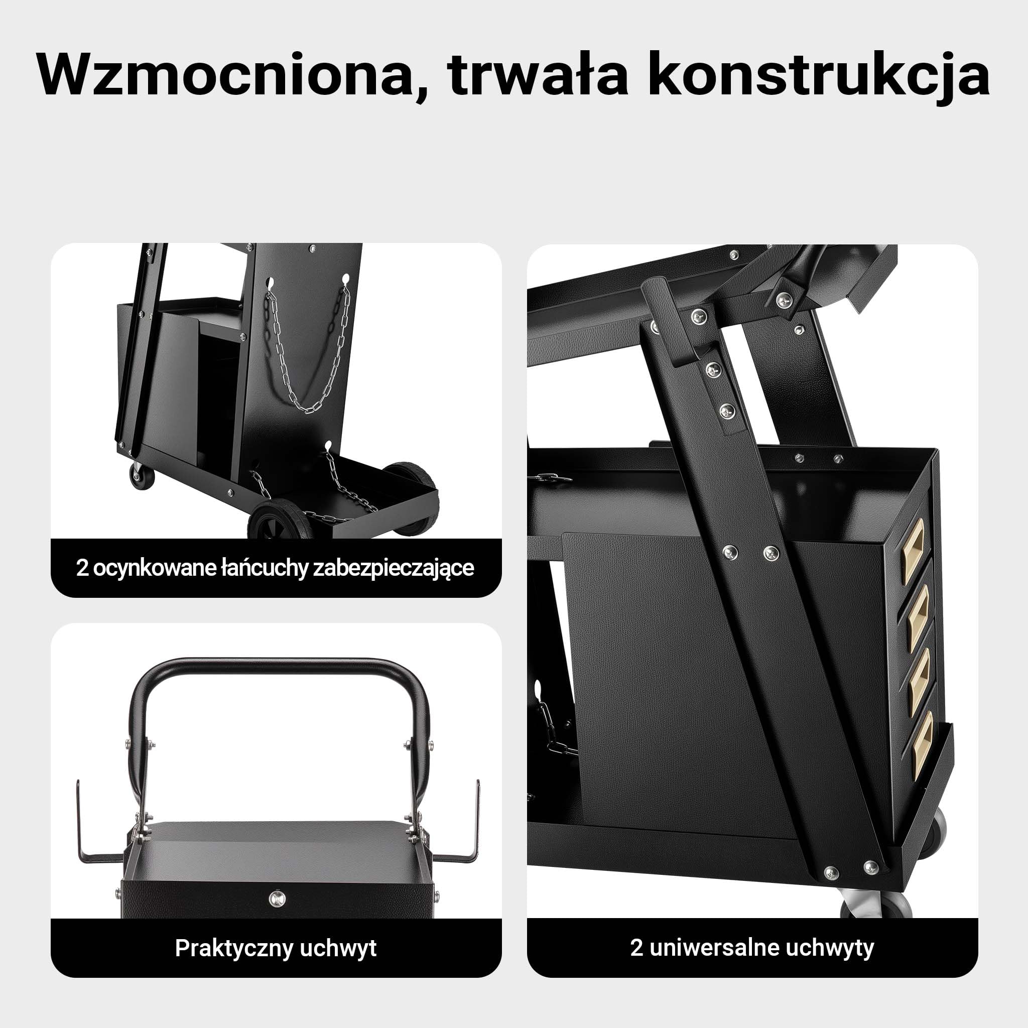 Wiltec Wózek spawalniczy na spawarkę i butlę gazową z 4 szufladami, nośność do 100 kg, ze stali, wytrzymały mobilny na akcesoria spawalnicze