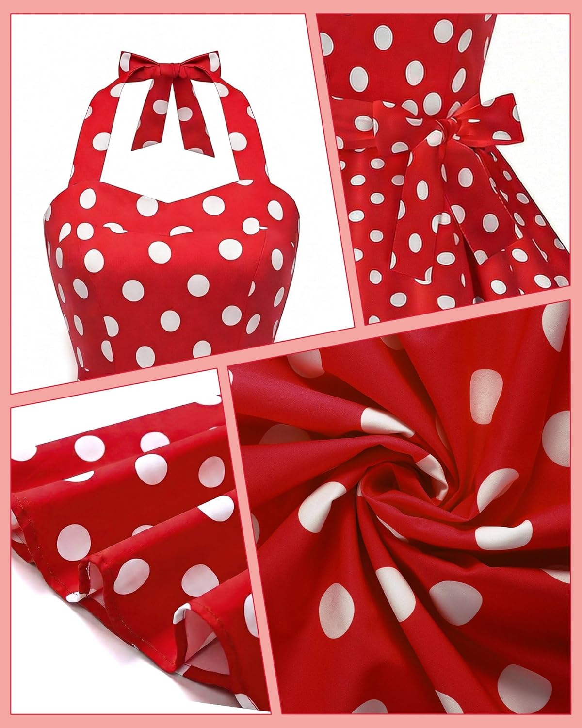 Women's 1950s Polka Dress Set Audrey Vintage-Inspired Cocktail Halter Swing Dress with Accessories 10PCS