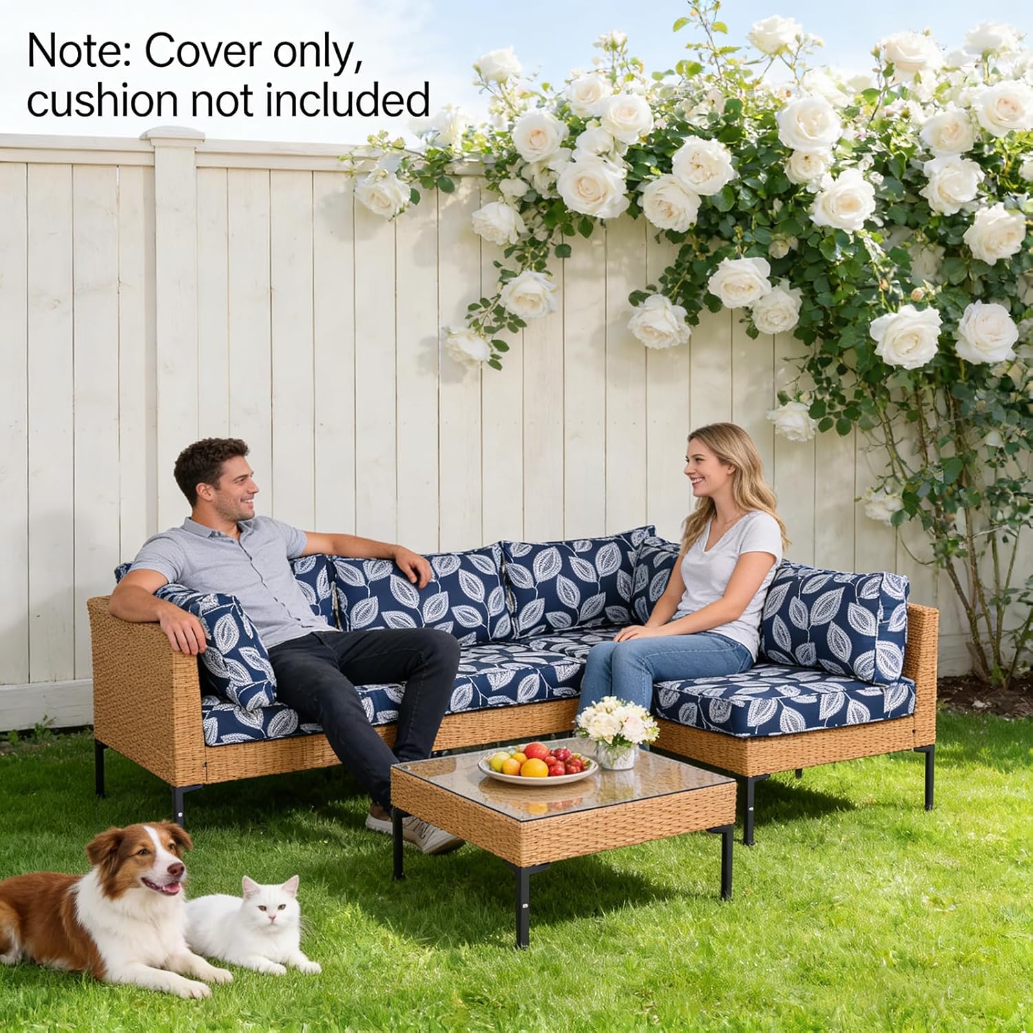 10Pcs Patio Cushion Covers Outdoor Couch Cushions Covers Replacement with Zippers Splashproof Sofa Slipcovers for 4-Seater Sectional Couch Patio Furniture Protector (Cover Only)