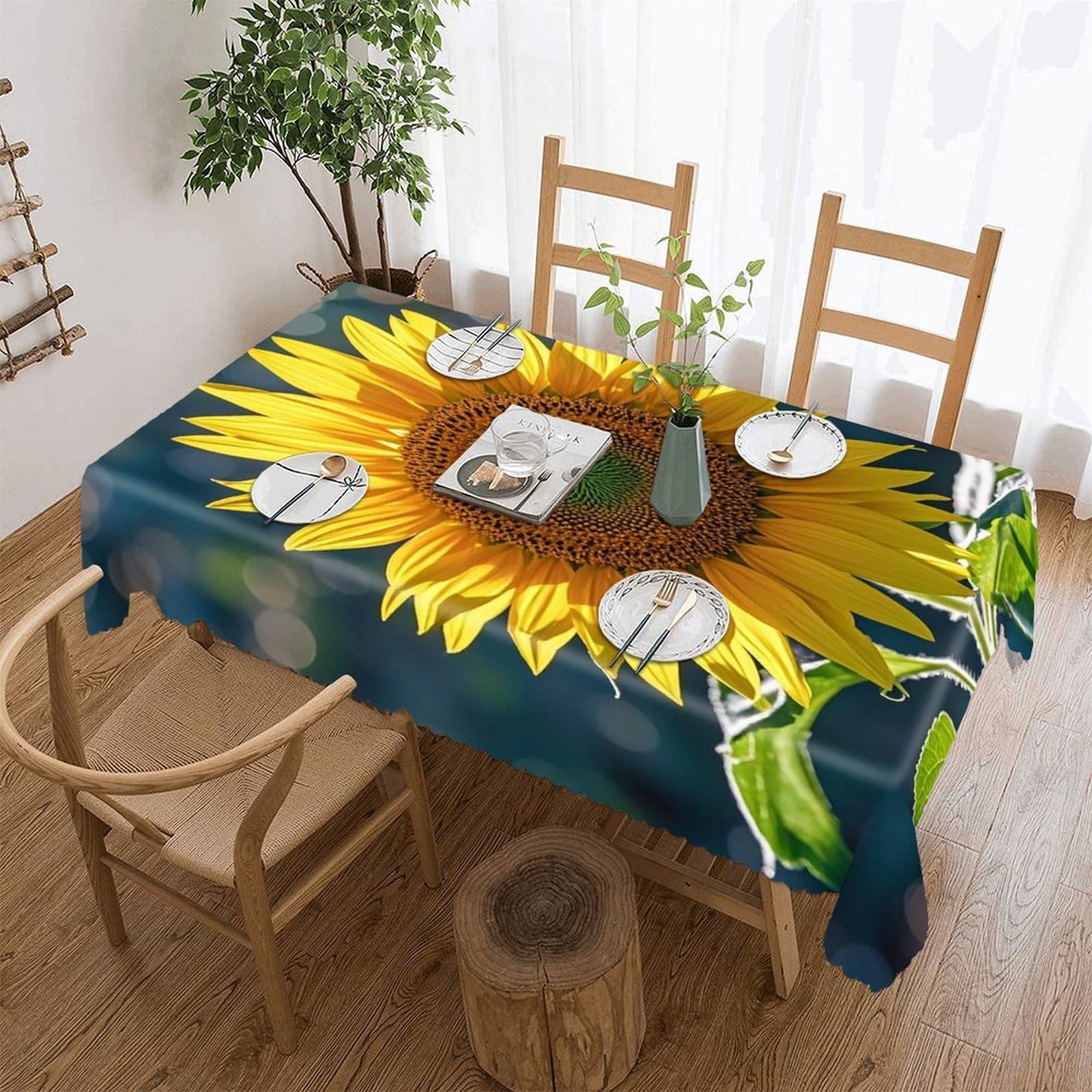 LZQPOEAS Night Sunflowers Tablecloth Rectangle Table Cloth Decorative Fabric Table Cover Waterproof Seasonal Table Cover Wrinkle Resistant Washable Table Cloth for Party Picnic Dinner Decor 55"x70"