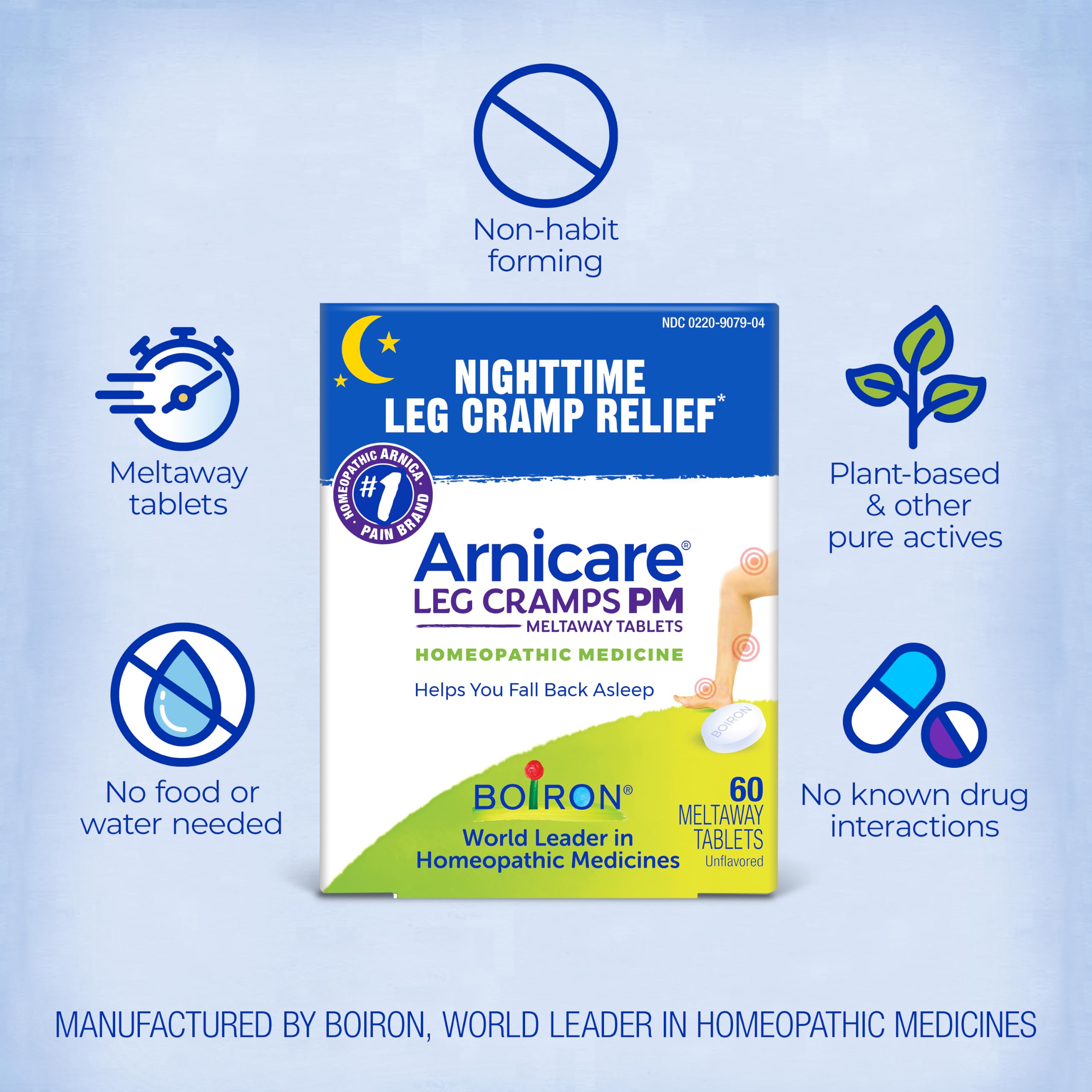 Boiron Arnicare Leg Cramps PM for Nighttime Relief from Cramping and Stiffness in Feet or Calves - 60 Tablets — Amazon image 3