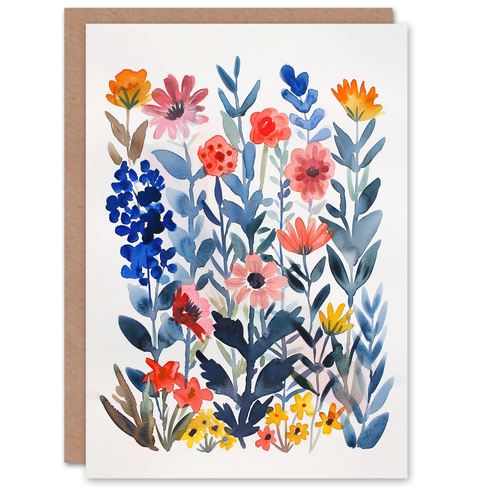 Artery8 Greeting Card Garden Flowers in Spring Scandi Folk Watercolour For Her Woman Birthday Card