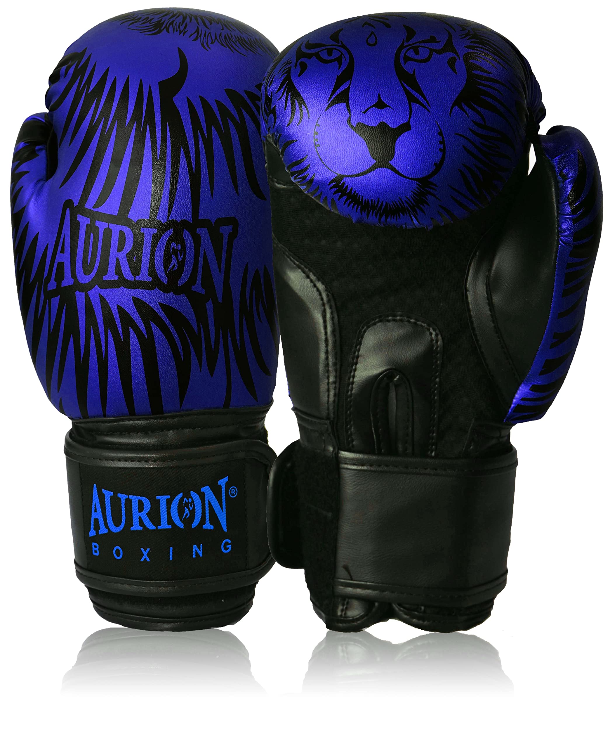 Aurion by 10Club Longlasting Faux Leather MMA Boxing Gloves (Blue/Black  Lion, 12oz, 1pair) for Men and Women Everlasting Boxing Gloves Gym