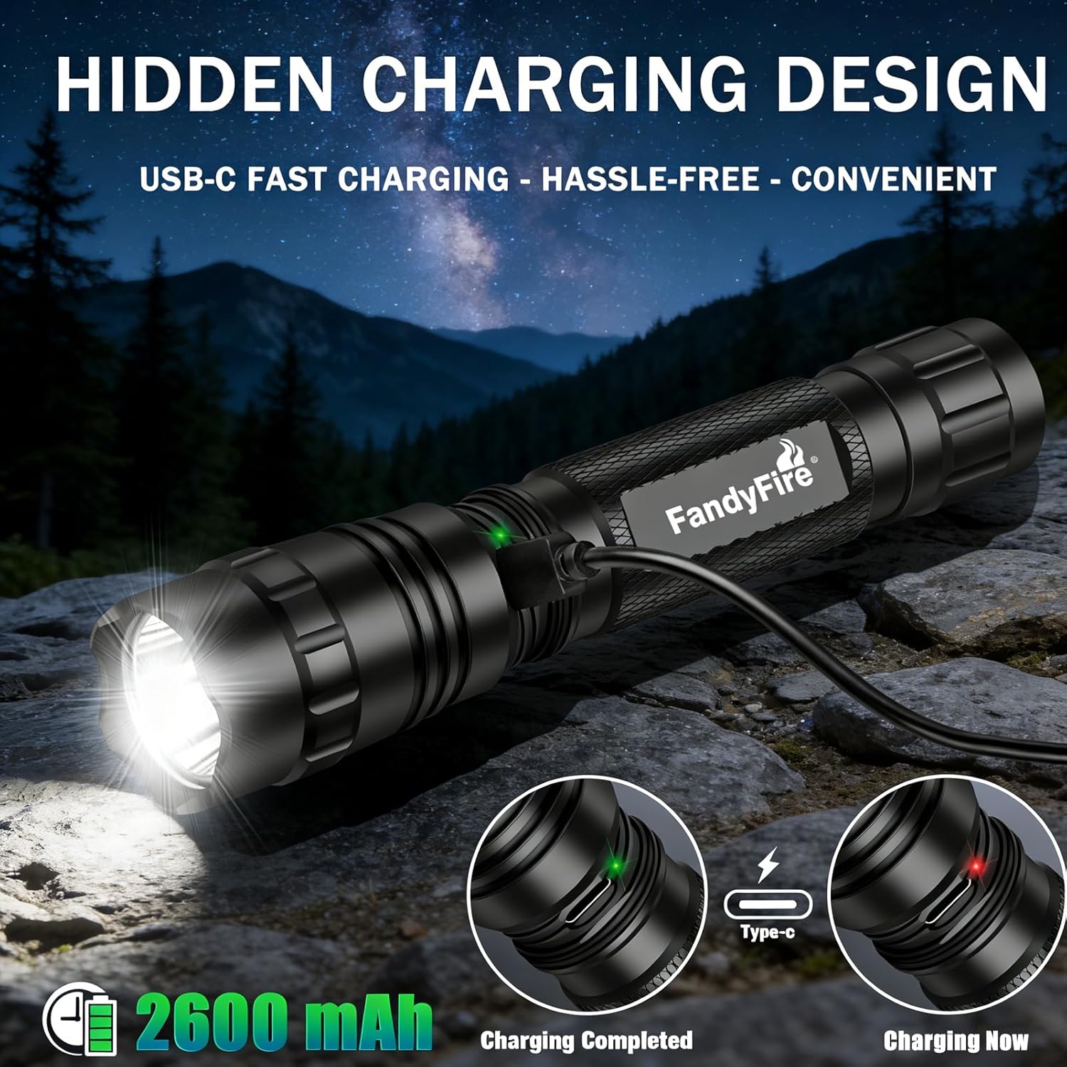 Rechargeable Police Flashlight with Holster-1000 High Lumen LED Tactical Flashlights for Duty Belt, 3 Modes and Hidden C Port, Law Enforcement Gear Safety Accessories Gifts (Black)