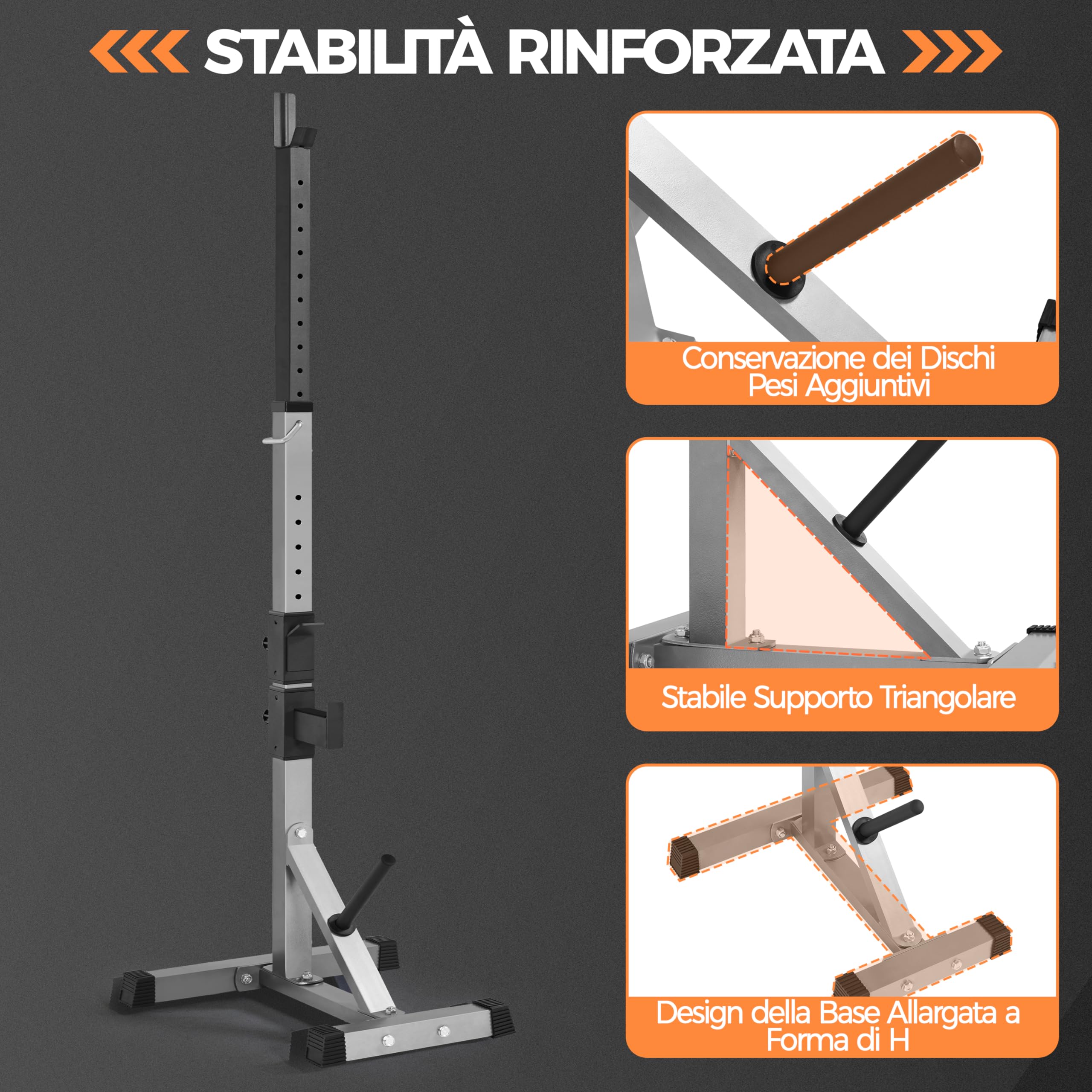 Yaheetech Rack da Squat Regolabile Coppia Rastrelliere Porta Bilancieri Supporti per Bilanciere Squat Rack Squat Supporto Bilanciere a Palestra Casa Ufficio Altezza 135-190cm Max 300 kg Nero