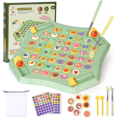 Gencokok 54PCS Animal Flip Chess Memory Chess Game, Animal Flip Matching Chess Board, Memory Chess Game for Kindergarten Gathering Activity, Flip to Win Travel Memory Game (L-Fruit)