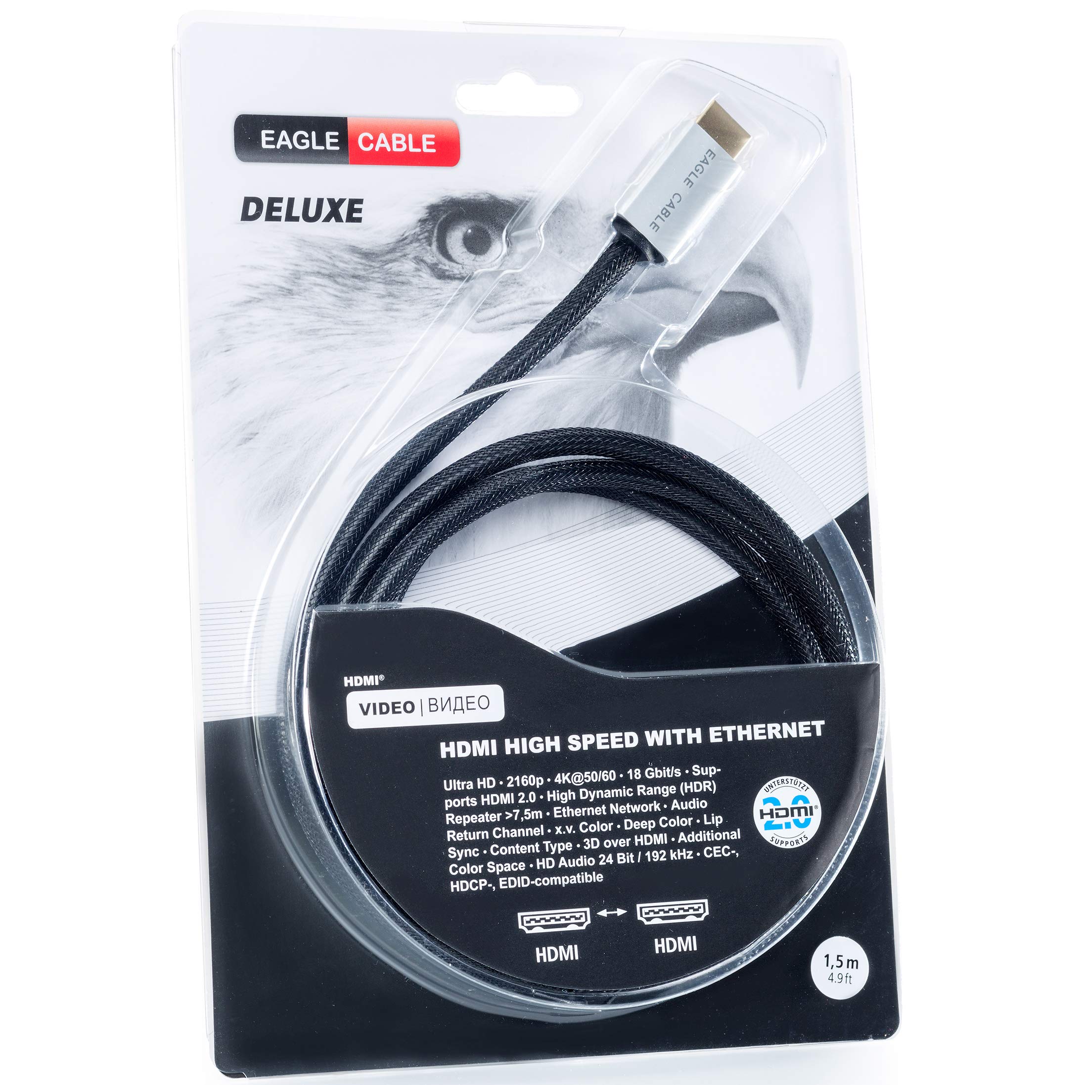 inakustik – 10012075 – Deluxe High Speed HDMI 2.0b cable con Ethernet | transmite señales Ultra HD | 7,50 m en negro | 2160p - 4K @50/60Hz - ARC - soporte HDR - audio HD