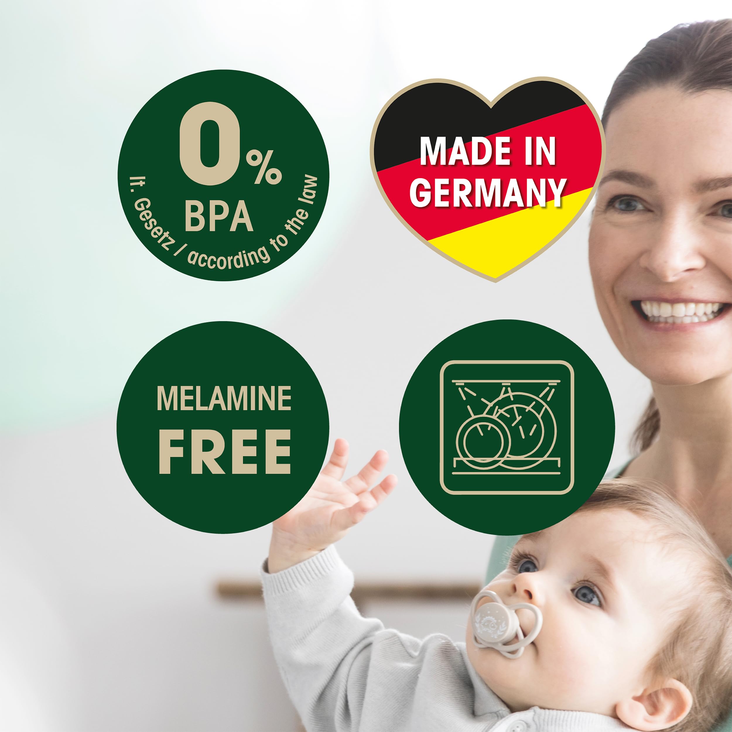 NIP Eat Green Öko Bio szeroka misa: bez melaminy i BPA, nadaje się do mycia w zmywarce, nadaje się do kuchenki mikrofalowej, 2 sztuki, kolor zielony, 38523-51