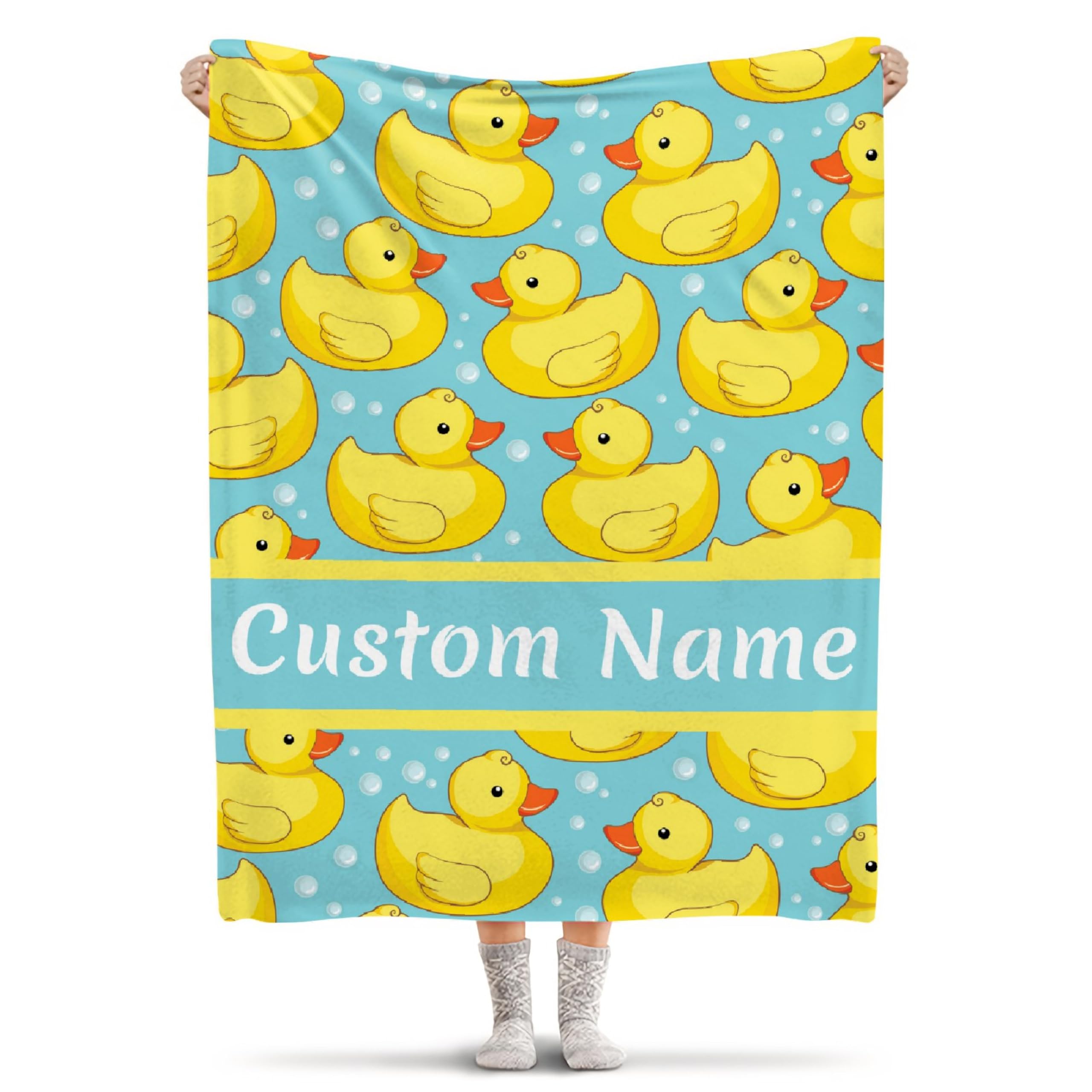 Personalized Cartoon Yellow Duck Baby Blankets with Name, Lightweight for All Seasons, Custom Baby Blanket As Festival Gifts Collection- Sofa, Living Room, Vacation House 50