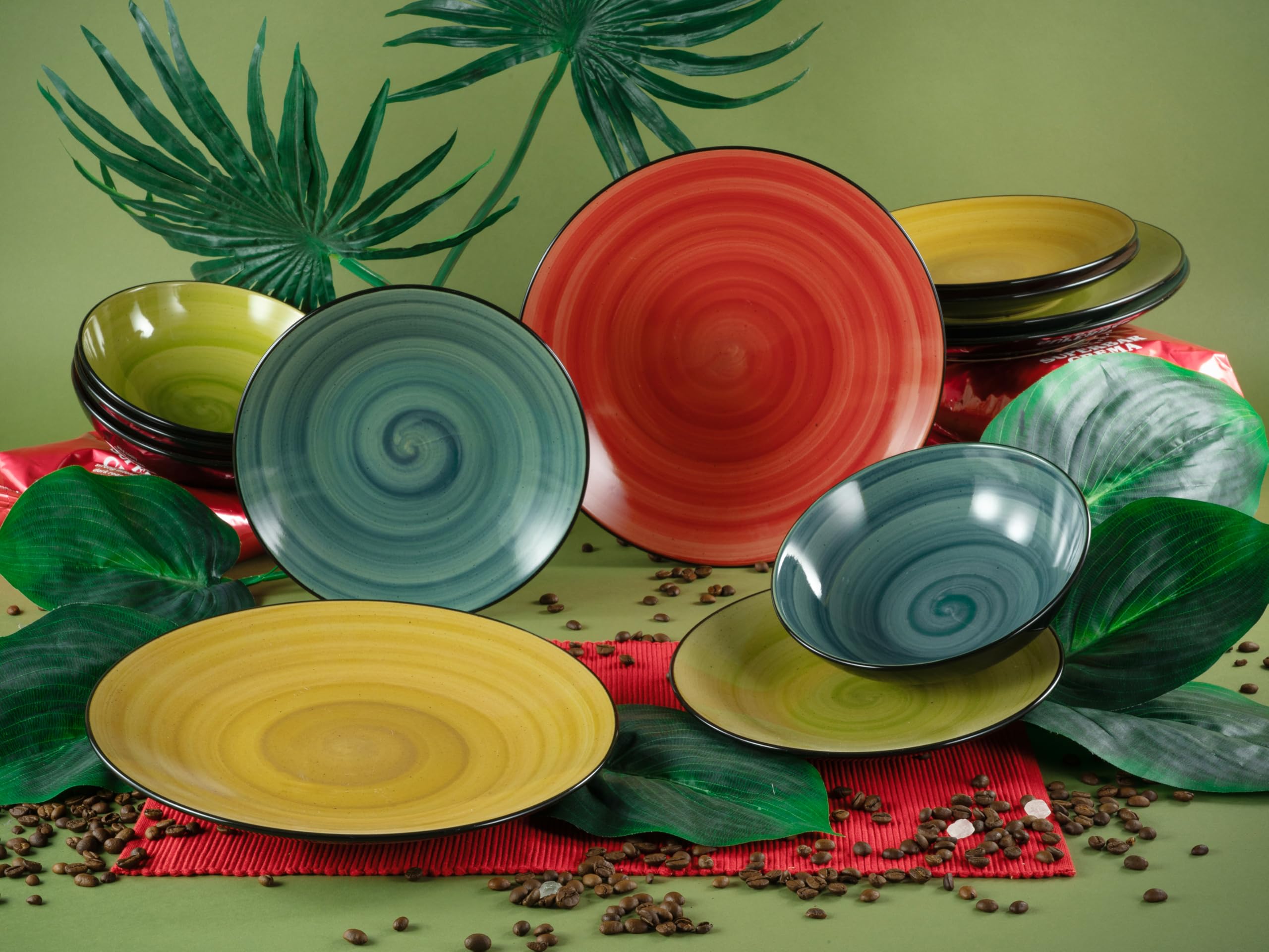 CreaTable, 23965, Serie Samoa, 12-teiliges Geschirrset für 4 Personen, Teller Set aus Steinzeug, spülmaschinen- und mikrowellengeeignet, Qualitätsproduktion