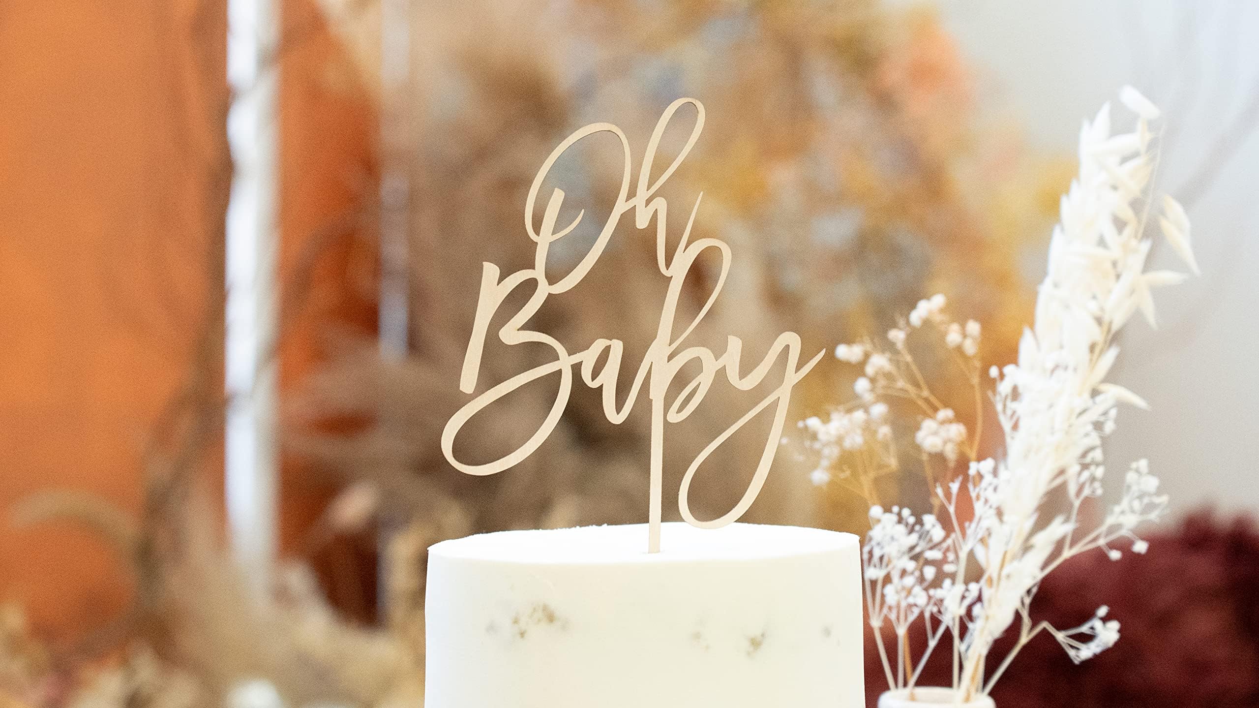 LS Designs Oh Baby Rustic Wood Cake Topper - Large 5 1/4 x 7 3/4 inches - Gender Reveal Baby Shower
