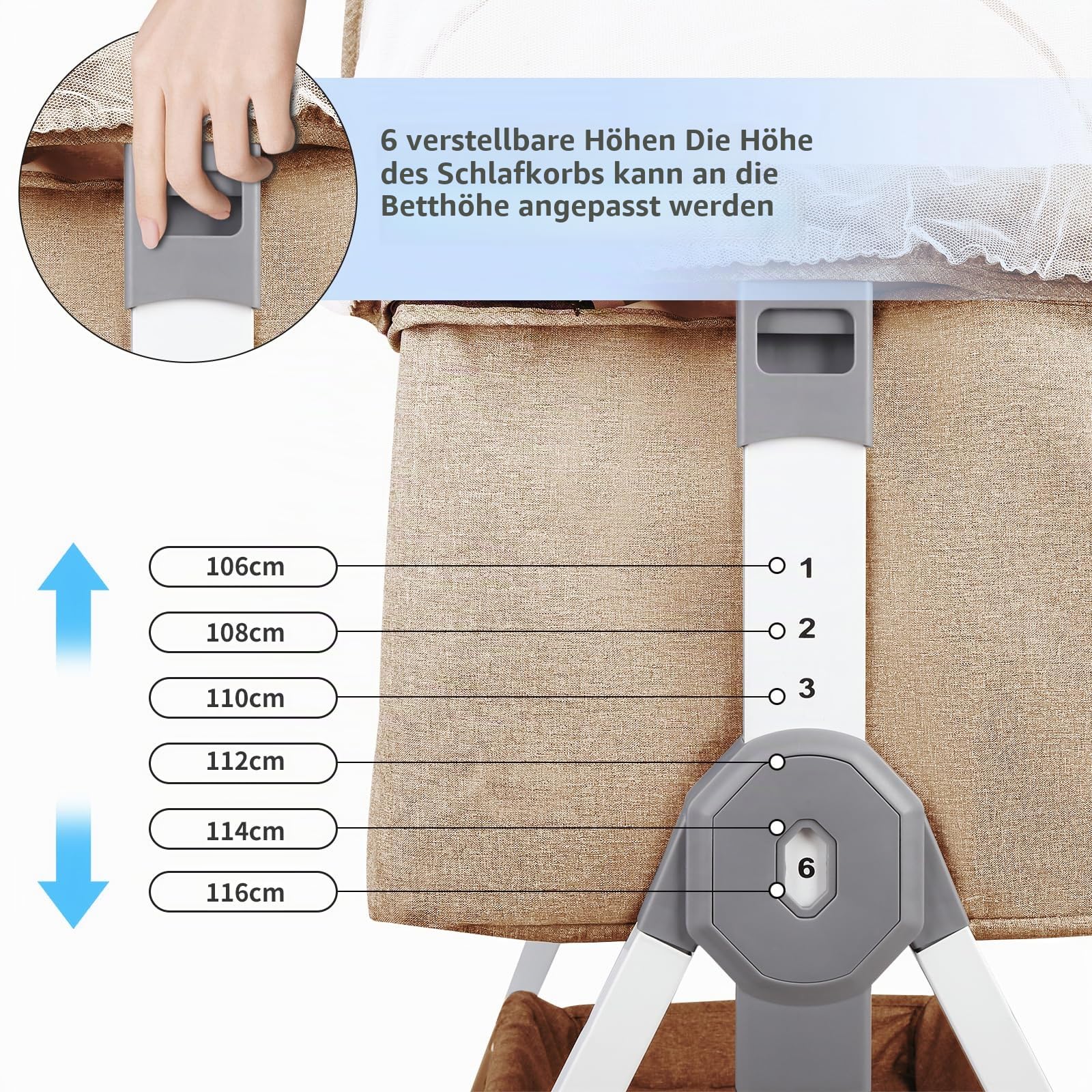 OHMG Beistellbett,Babybett,Babywiege,3 in 1 Babybett Babywiege für Neugeborene,Schaukelbettchen für Zuhause und Unterwegs mit Rädern verstellbare 6 Höhen (Off White (80x40x100-115cm))
