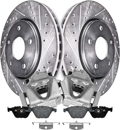 Miniatura 23 de Detroit Axle - Kit de freno delantero para 2014 2015 2016 Kia Soul Reemplazo de discos perforados y ranurados Rotores de freno de disco pastillas de