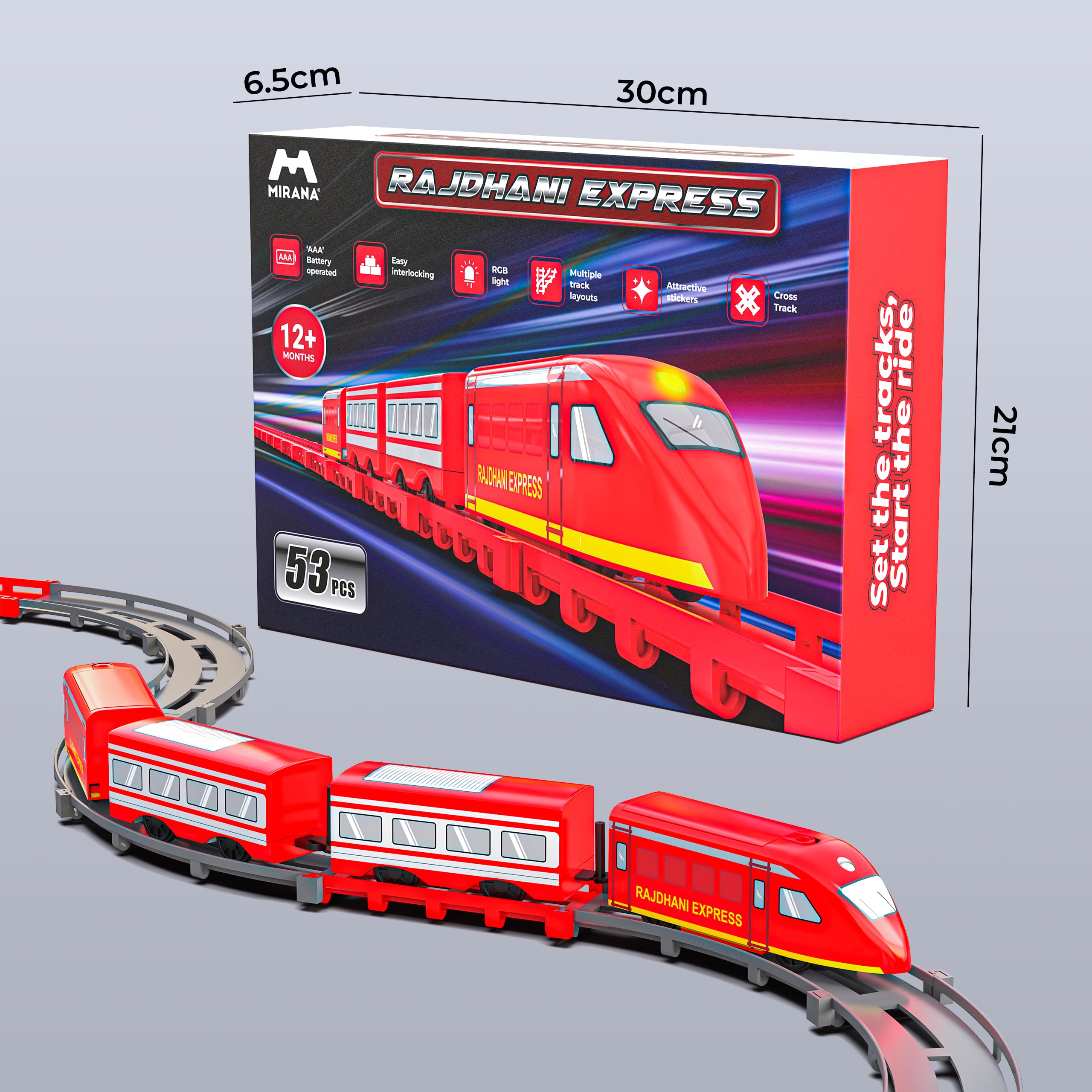 Mirana Rajdhani Express Bullet Train Toy Set for Kids, Multiple Railway Track Layout, AAA Battery Operated, for Boys & Girls 1+ Years, Made in India (53 Pcs) 4