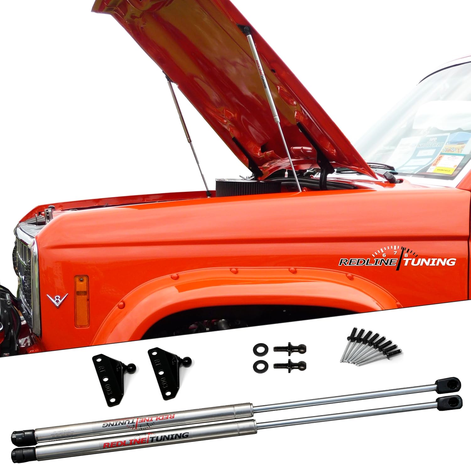 Redline Tuning 21-11022-03 Hood QuickLIFT Elite System Compatible for Ford Ranger 1983-88 (Stainless Steel Struts)
