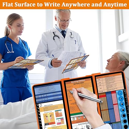 Miniatura 2 de Portapapeles de enfermería, portapapeles de enfermería plegable con edición médica y enfermería, hojas de trucos de 3 capas de aluminio, bloc de