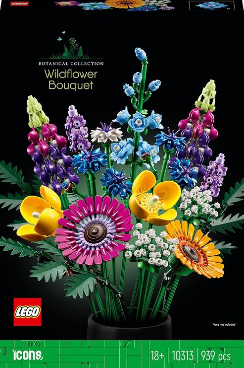LEGO Botanicals Kır Çiçekleri Buketi 10313 – Yetişkinler için Peygamber Çiçeği, Lavanta, Gelincik Dahil 8 Tür Çiçek İçeren Dekoratif Model Yapım Seti, Sevgililer Günü Hediyesi Fikri (939 Parça)