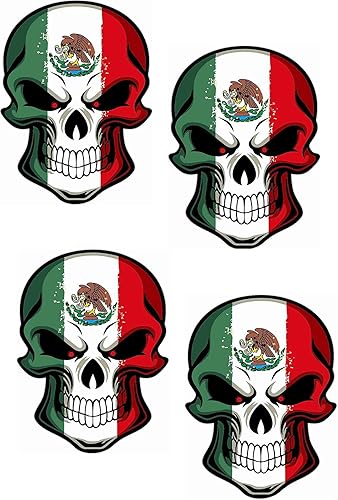 4 calcomanías de calavera con bandera mexicana, 2.5 pulgadas, calcomanías de México, EE. UU