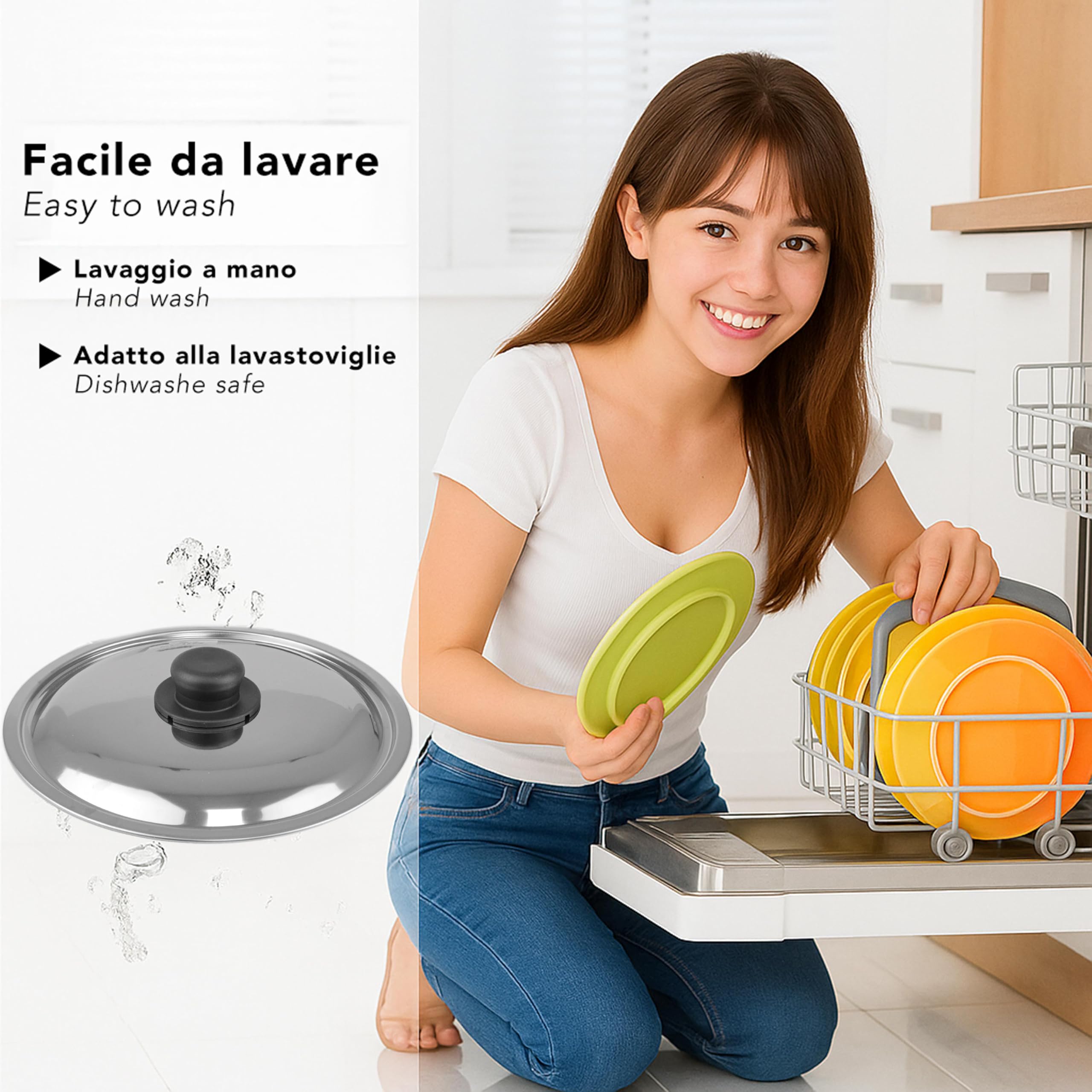 IPEA Coperchio per Padella o Pentola in Acciaio Inox - 18/20 / 22/24 / 26/28 / 30 cm - Coperchio Rotondo Universale con Pomello per Padelle da Cucina - Lavabile Lavastoviglie