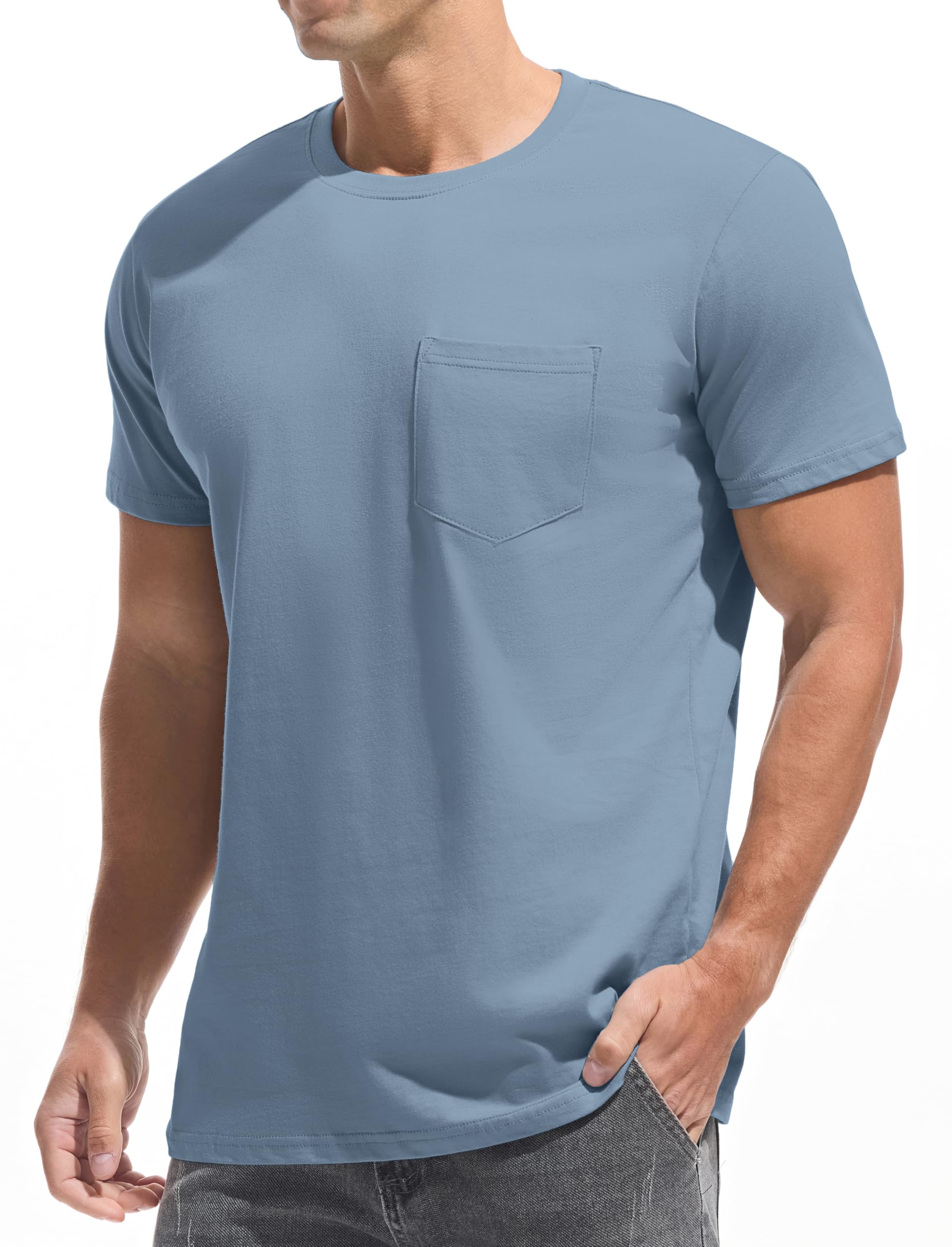 JEEGAL Herren T-Shirt 100% Baumwolle | Klassisches Rundhals-Shirt mit Brusttasche | Basic Kurzarmoberteil für Freizeit & Büro