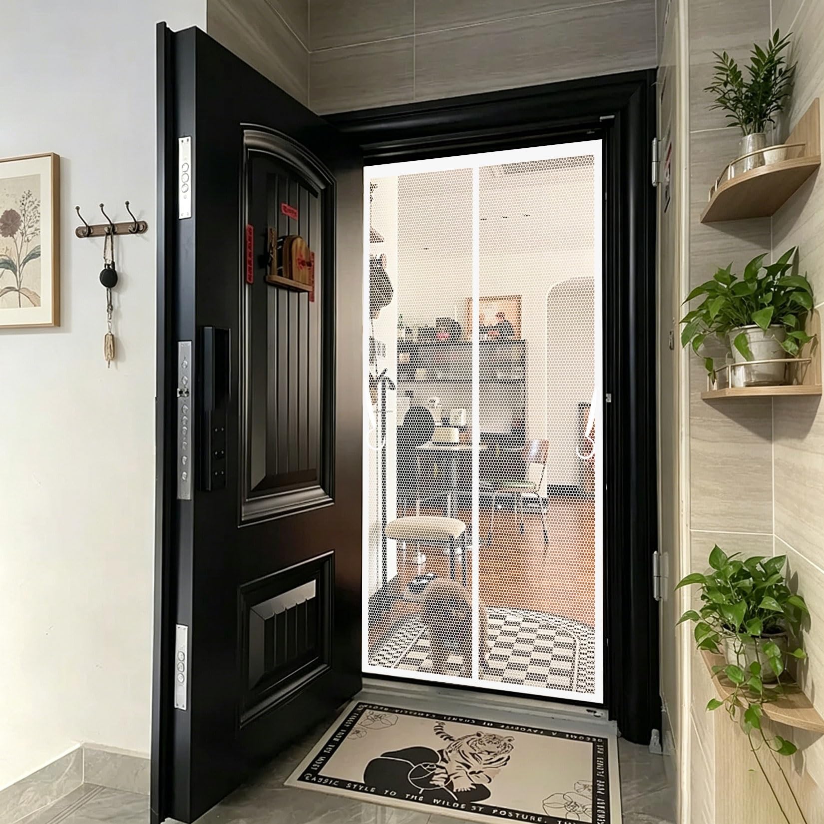 Liujyuan White Magnetic Screen Door 116 X 240 Cm Full Frame Magic Tape, Powerful Magnets Fly Screens Doors Nets No Drill Installation, Keep Bugs Out For Keeping Out Flies,