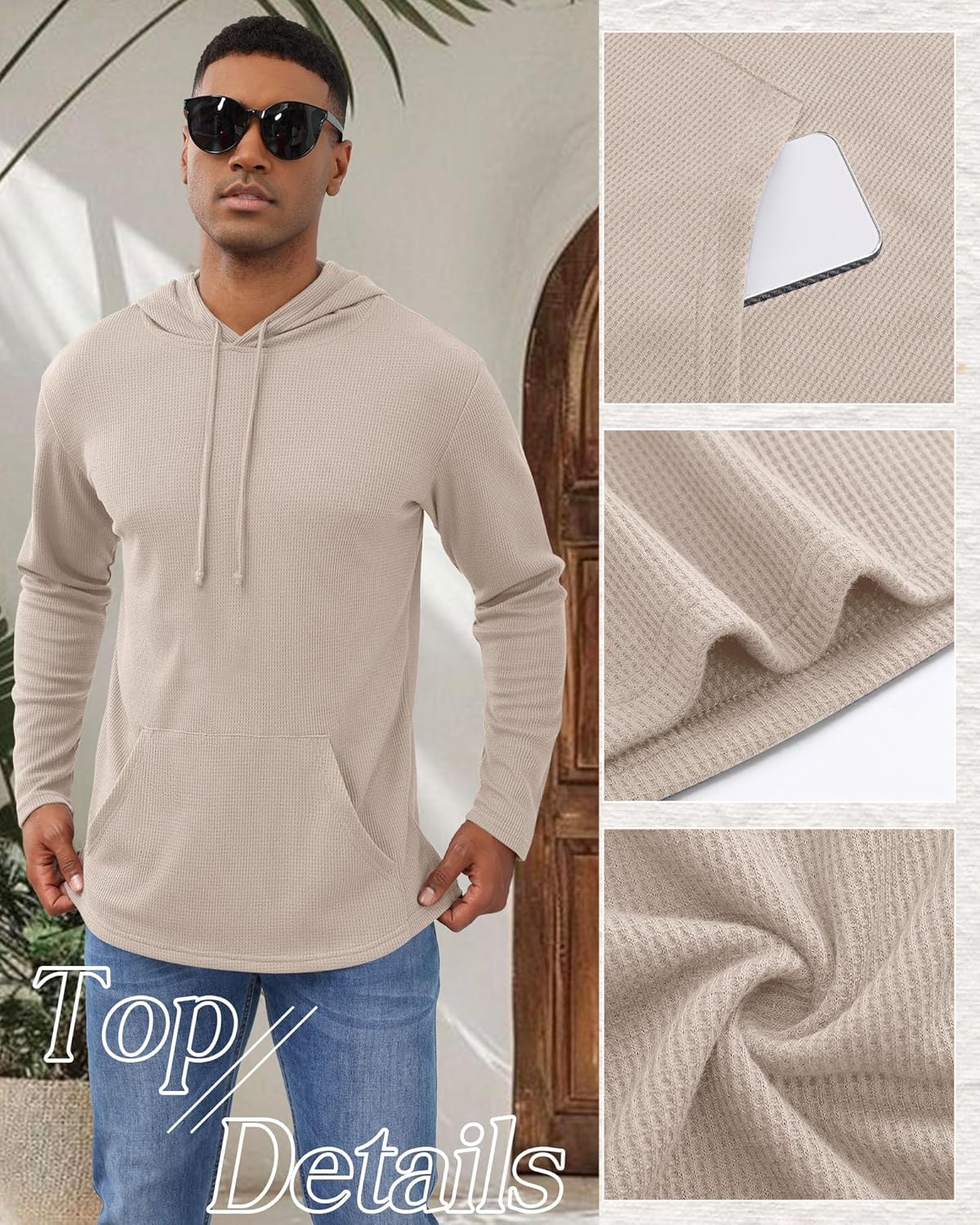 Men's Big and Tall Hoodies Sweatshirts Long Sleeve Waffle Knit Casual Pullover Drawstring Shirts with Pocket - Image 5