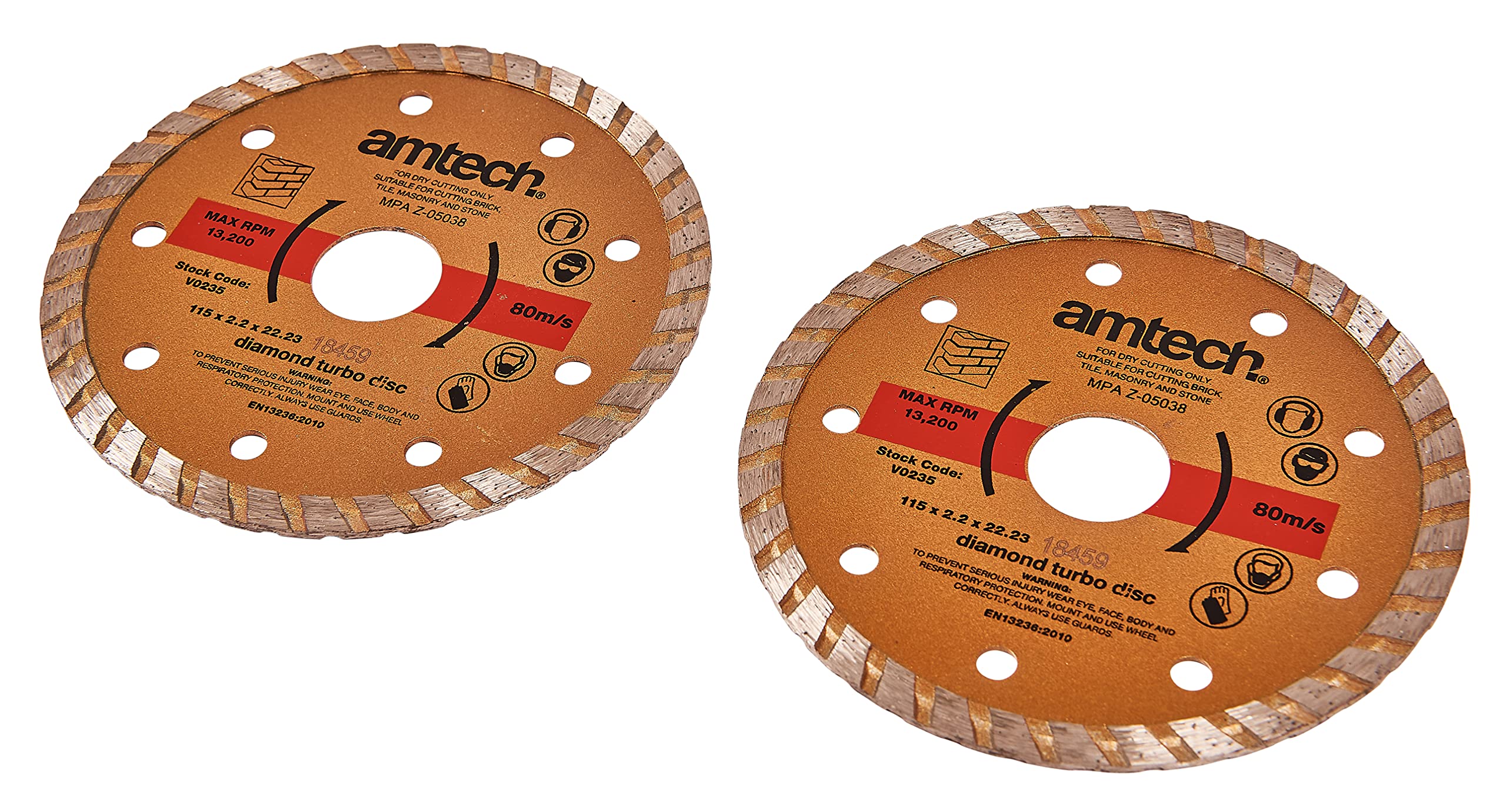 Amtech - 2pc 115mm Diamond Turbo Cutting Discs Set, Fast Dry Cutting for Brick, Tile, Masonry and Stone, Ideal for Professional and DIY Use