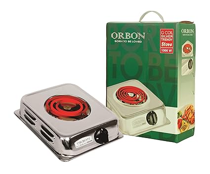 ORBON E-Cook Jhonson 1000 Watts Electric Coil Cooking Stove | Electric Cooking Heater | Induction Cooktop | G Coil Hot Plate Cooking Stove | Works With All Metal Utensils & Cookwares (Silver Chrome)