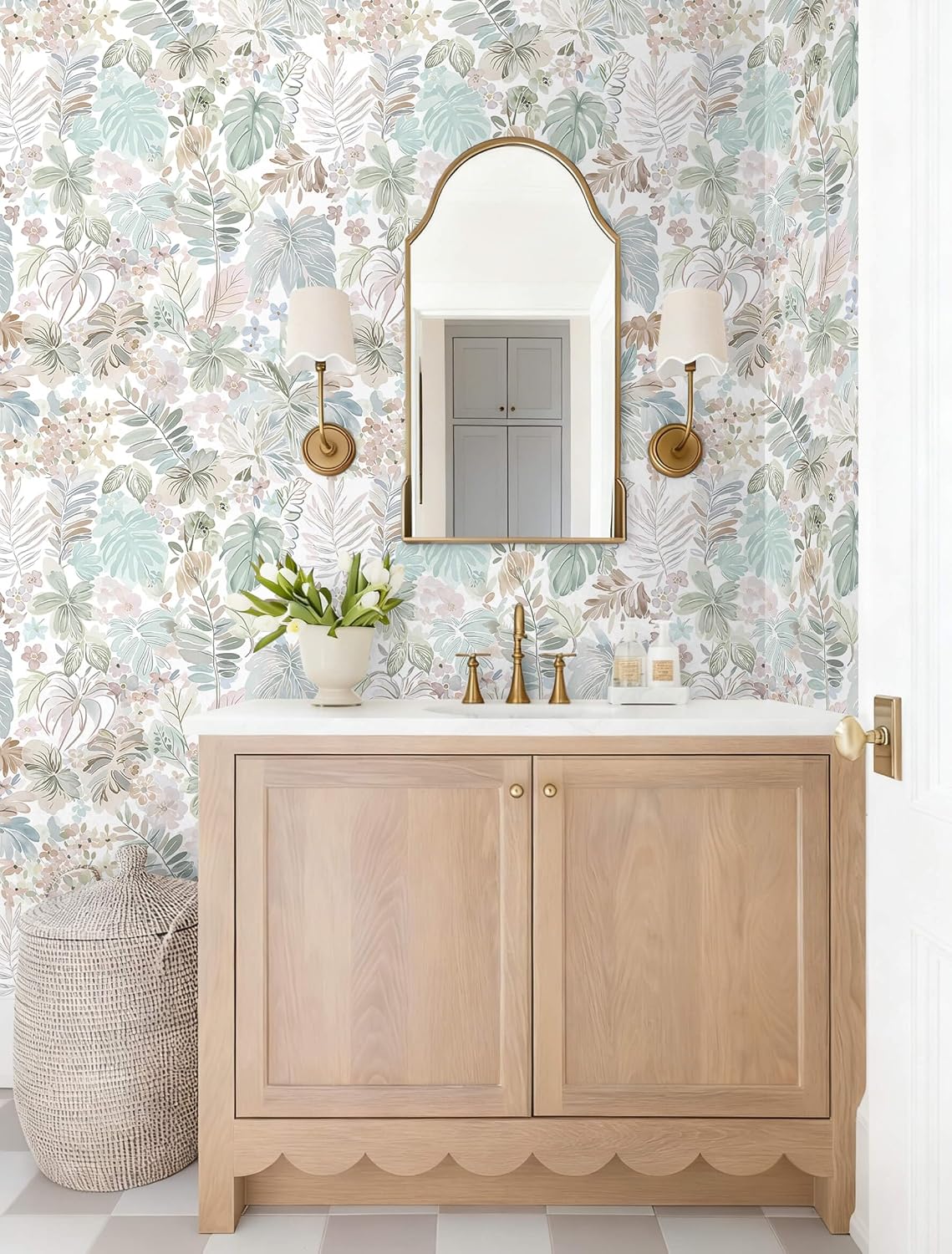 Heroad Tropical Peel and Stick Wallpaper Botanical Stick on Wall Paper 17.3''x393'' Watercolor Floral Contact Paper Removable Self-Adhesive Wallpaper for Bedroom Cabinets Renter Friendly Decor Vinyl