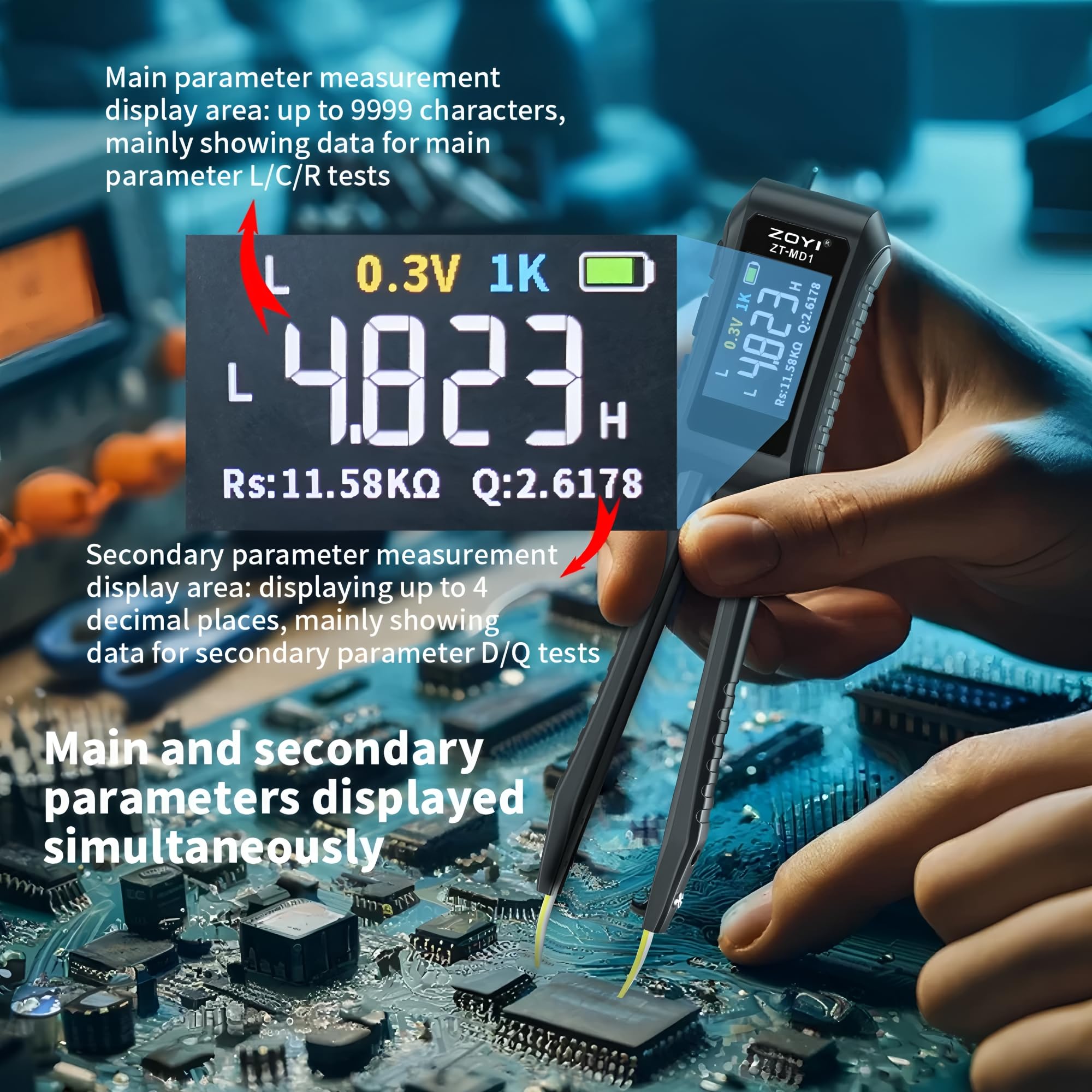 ZT-MD1 Intelligente LCR-Pinzette Kombi für RCL-Dioden- & Durchgangstests mit digitalem Brücken-SMD ESR-Messgerät für präzise Elektronik