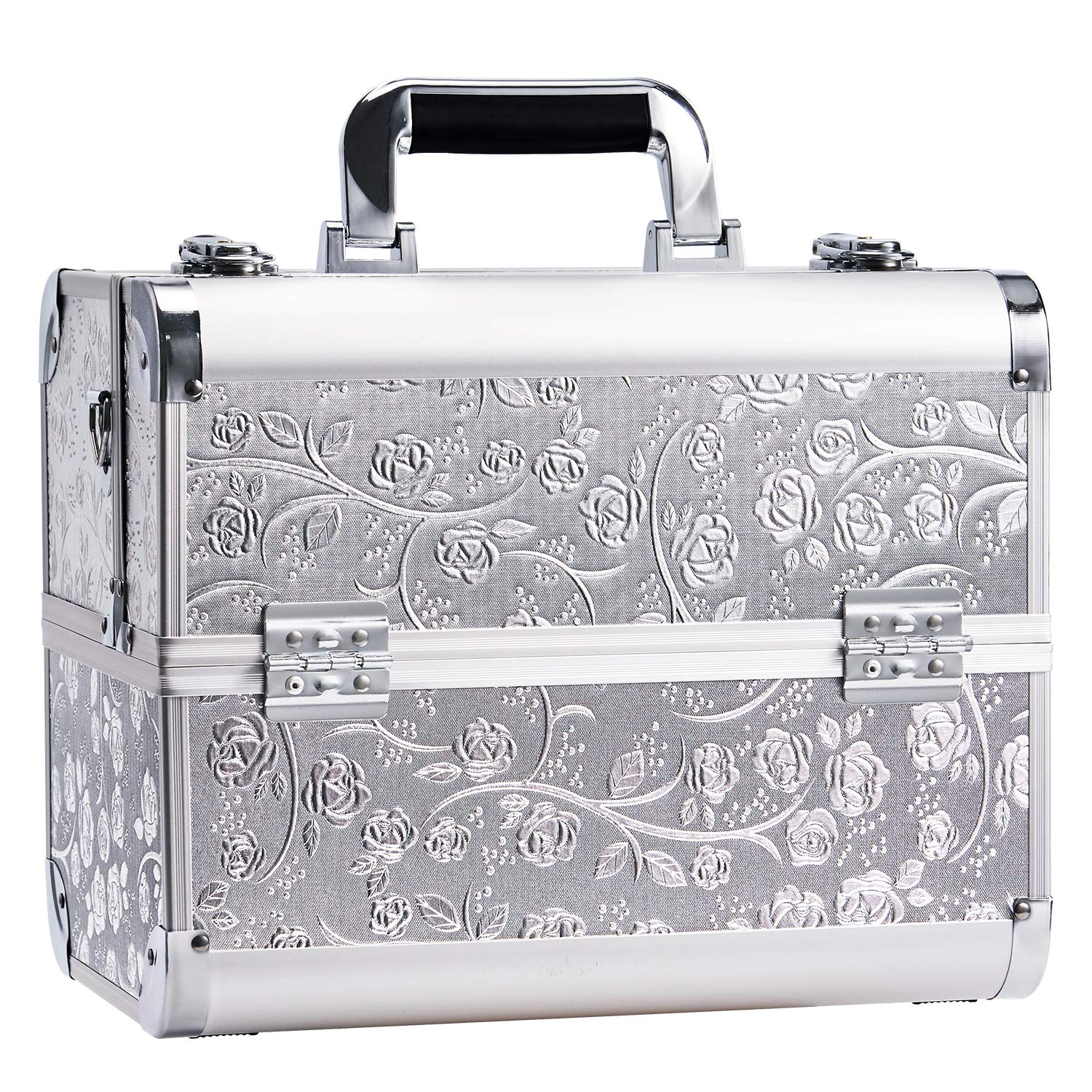 Joligrace Cosmetic Makeup Box Organiser Beauty Box Nail Polish Vanity Case with 4 Trays and Key Locks, Size: 32 x 21 x 26 cm