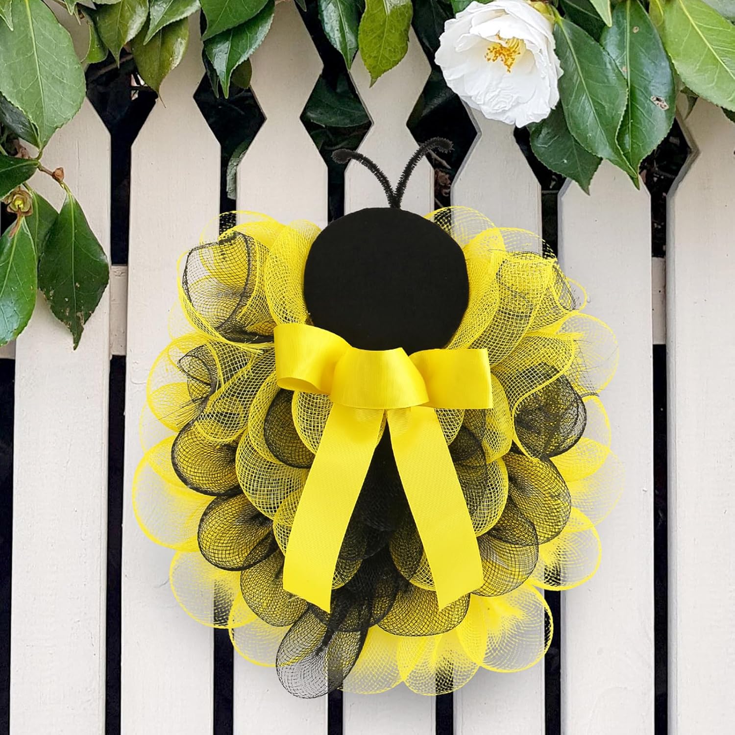 4 Rolls Deco Mesh Ribbon for Spring Bee Wreath Making Supplies, 10Inch x 30Ft Metallic Burlap Mesh Yellow Black Deco Mesh Rolls for Spring Summer DIY Crafts Wreaths Swags Decorating