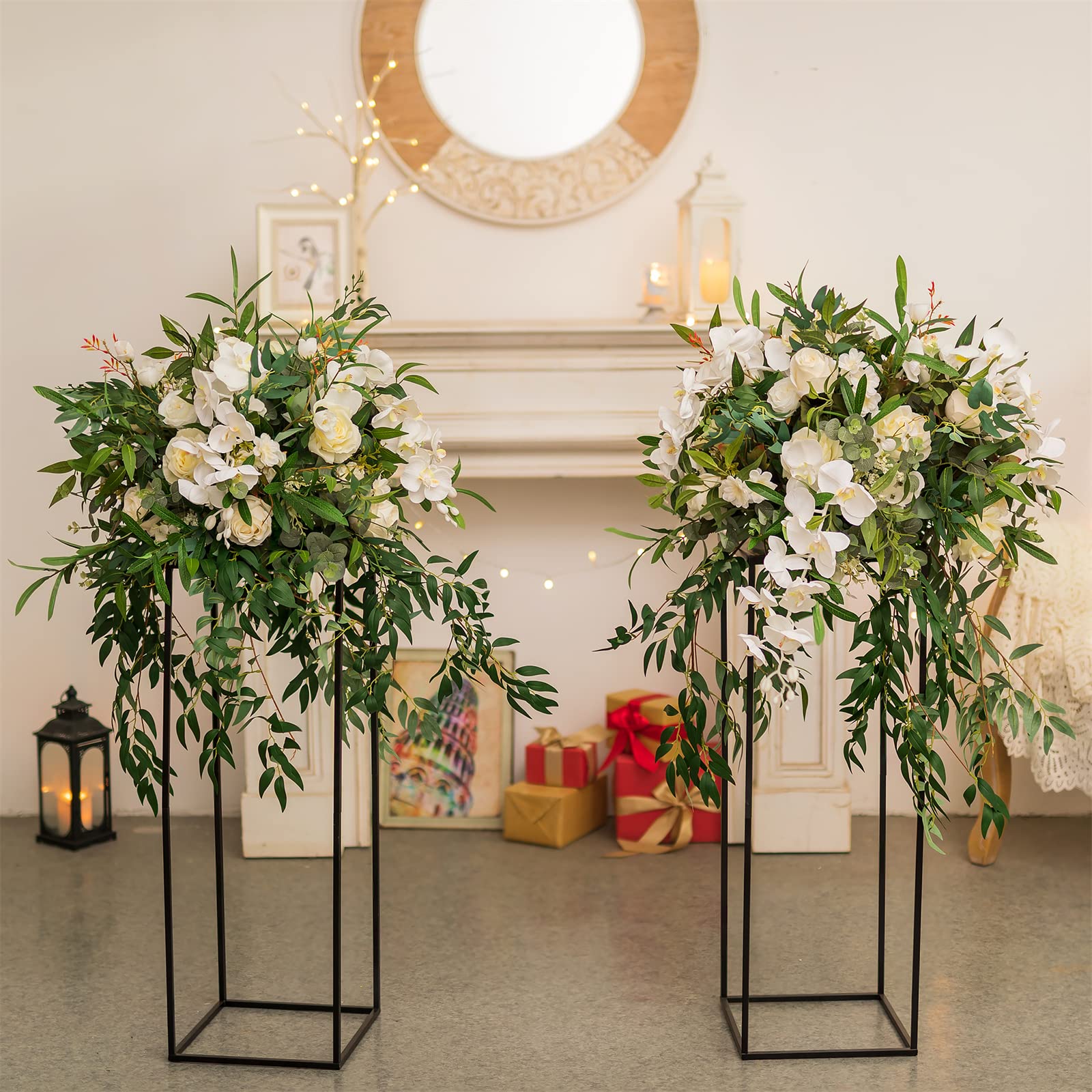 Sziqiq 80cm Alto Vaso Centrotavola per Fiori - 2 Pezzi Centrotavola per Matrimonio in Metallo Nero Per Guinzagli Stradali Geometrico Da Pavimento Per Eventi Battesimo Festa Matrimonio Ricevimento