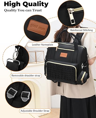 Miniatura 8 de Mochila para pañales, elegante bolsa de pañales impermeable para bebé con cambiador, bolsillos aislados, mochilas de viaje multifuncionales, regalo