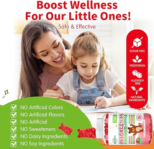 Miniatura 5 de Gomitas de magnesio para niños  Suplemento de gomitas de glicinato de magnesio con L-teanina, vitamina B6, D3 para niños y adultos para dormir,