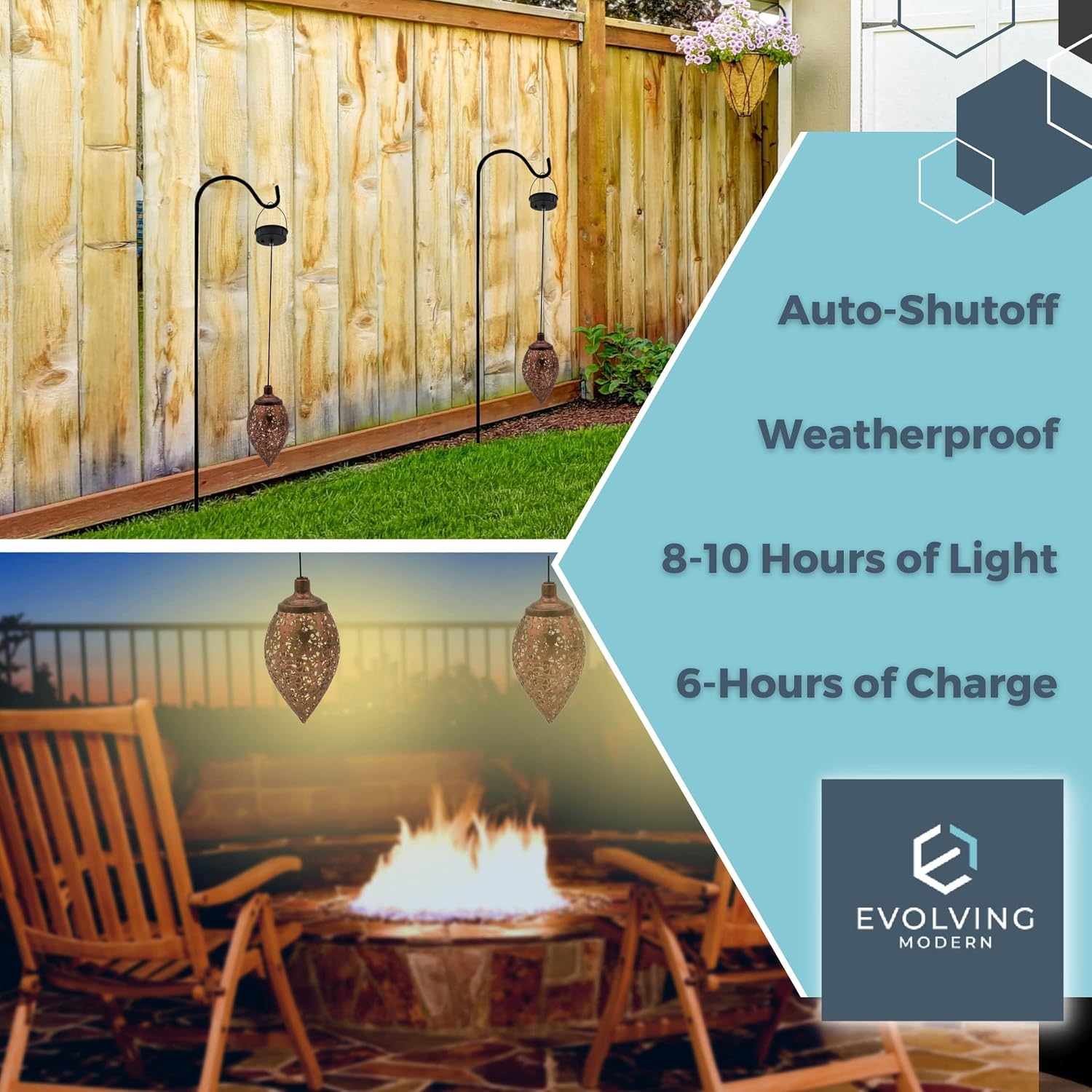 Solar Outdoor Lanterns - Hanging Lights, Set of 2 Moroccan Style Garden Party Decorative Rechargeable Lantern, Hurricane Lamps are Great for Front Porch, Patio and Yard