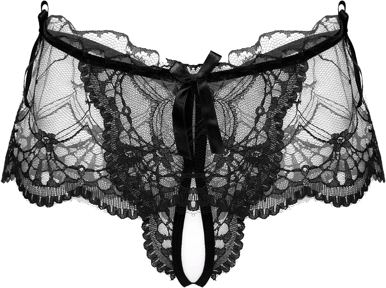 YONGHS Mens Sissy Panties Sheer Lace Thong G-String Skirted Bikini