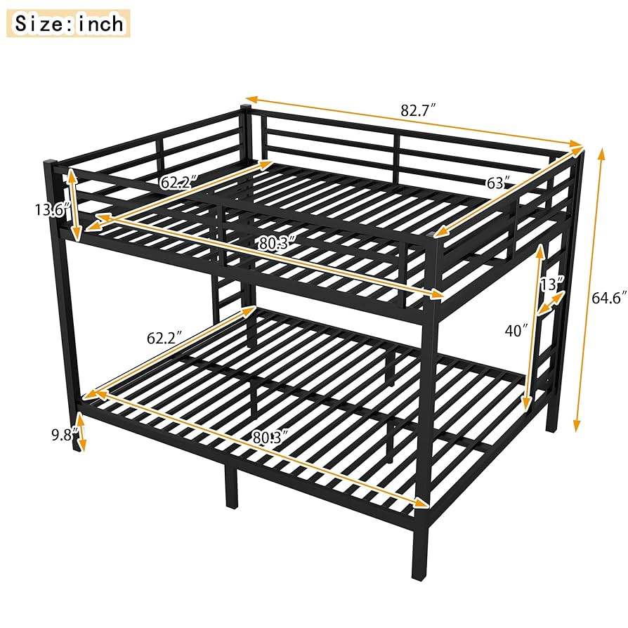 queenbee ACME Brantley Queen-Over-Queen Size Bunk Bed Frame With