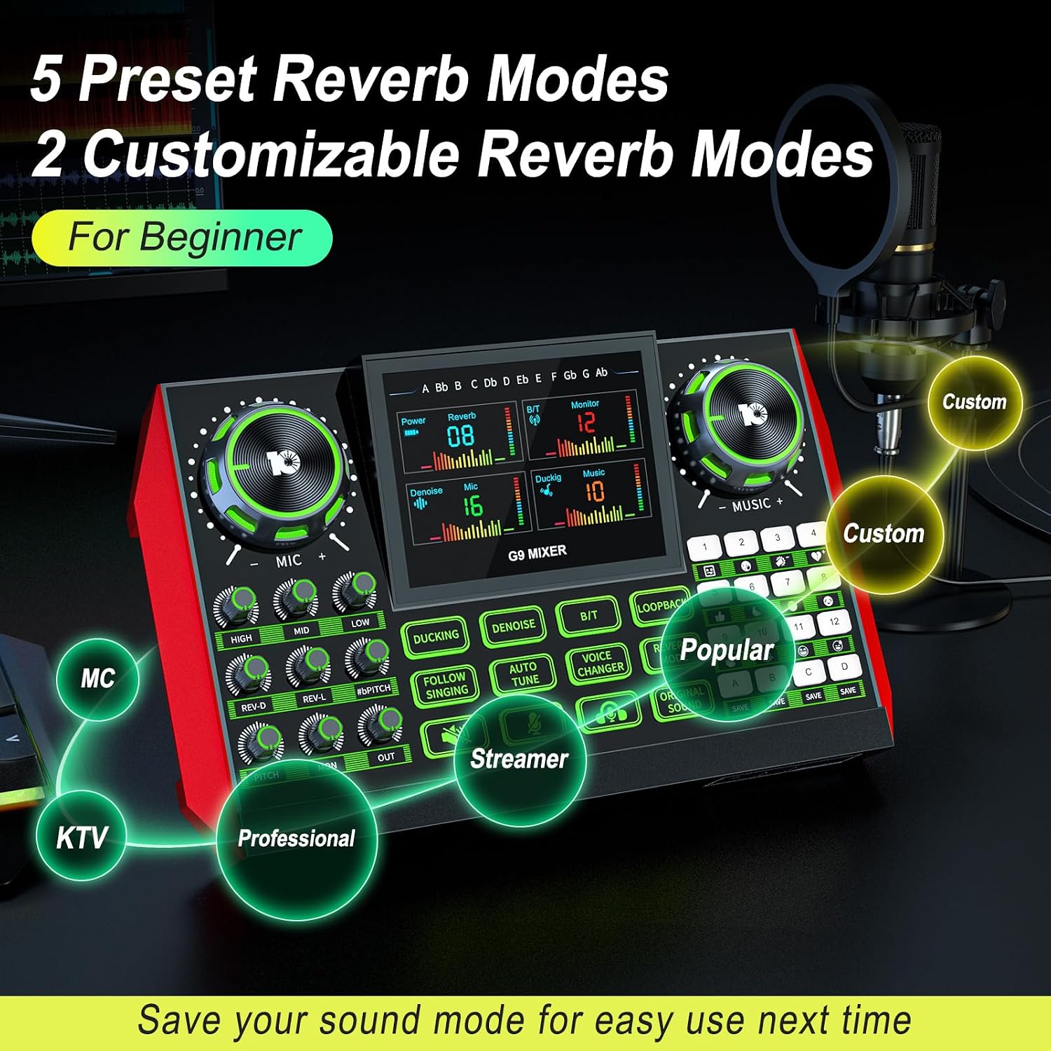 G9 Podcast Equipment Live Streaming Sound Card Audio Mixer Soundboard for Phone/PC – Specially for Live Singing & Content Creation, One-Click Mute