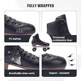 PAPAISON Roller Skates for Women and Girls, Deluxe 2 Layer Microfiber Leather Double Row-Classic Roller Skates for Men, Professional Outdoor Indoor Quad-Skates for Kids & Adults