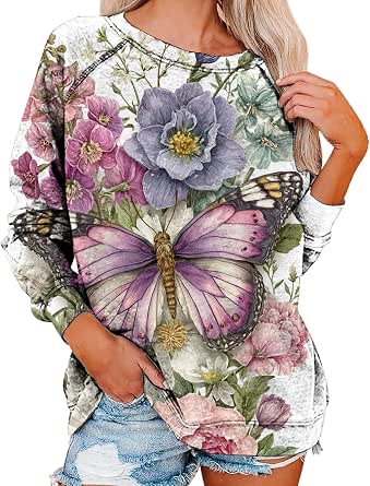 Women's Long Sleeve Floral Print Sweatshirt