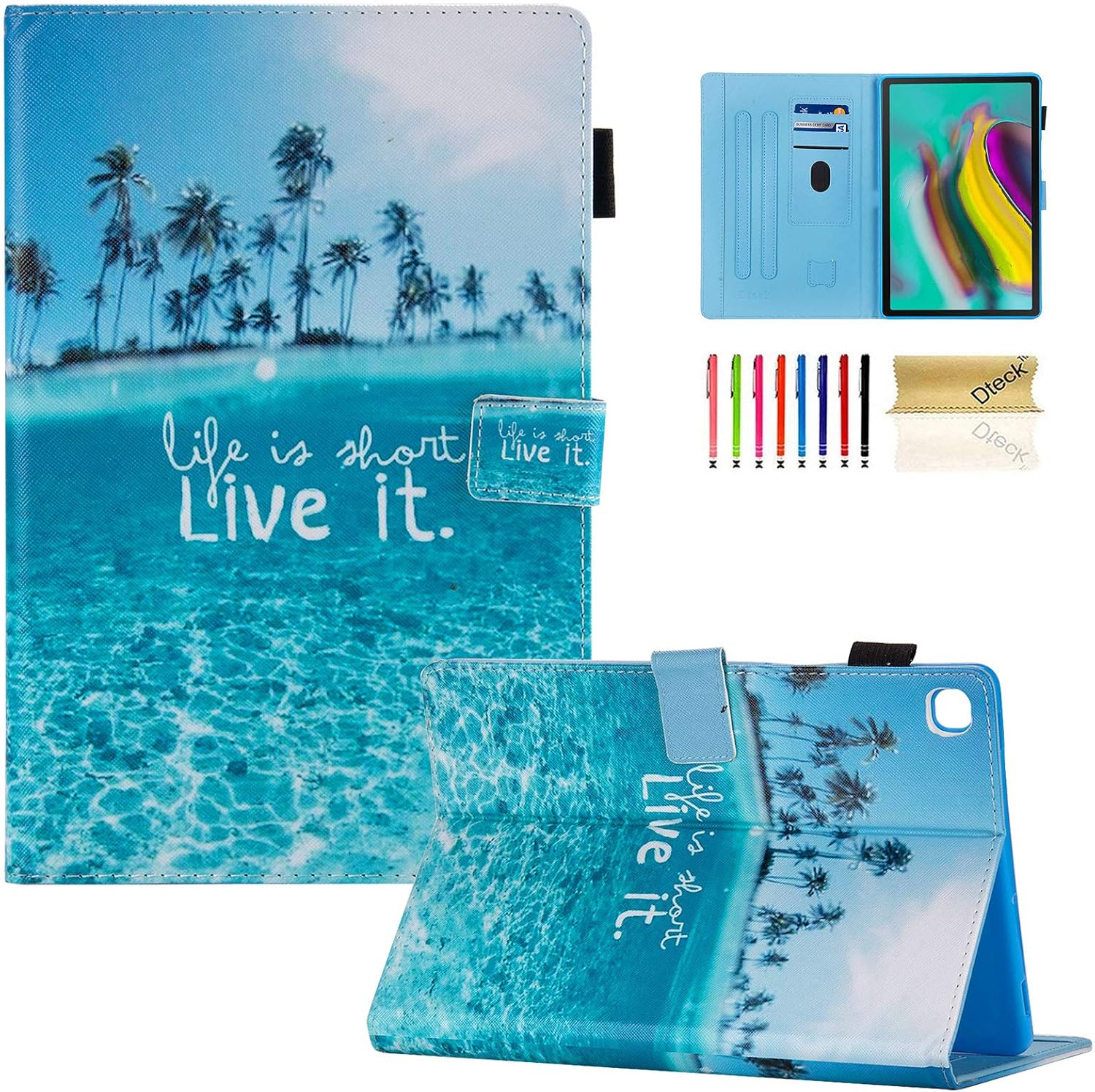 Dteck Case for Galaxy Tab S5e 10.5 2019 SM-T720/T725 - Slim PU Leather Multi-Angle Folio Stand Smart Cover with Card Holder for Samsung Galaxy Tab S5e 10.5 inch 2019 Release, Beach