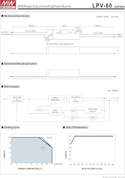 Mean Well 2103169LPV-60-12 Sealed Panel Mount LPV Series AC-DC 12-volt 5-Amp Power Supply with LED Driver