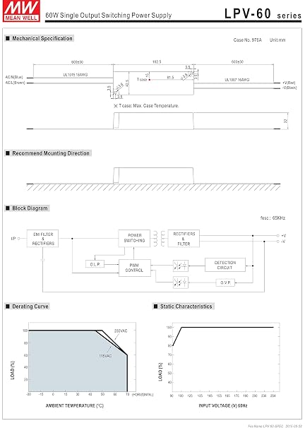 MW Mean Well LPV-60-5 5V 8A 40W Single Output LED Switching Power Supply