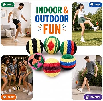 Footbag Set 6PCS, Handmade, Portable Kick Ball, Juggling Ball