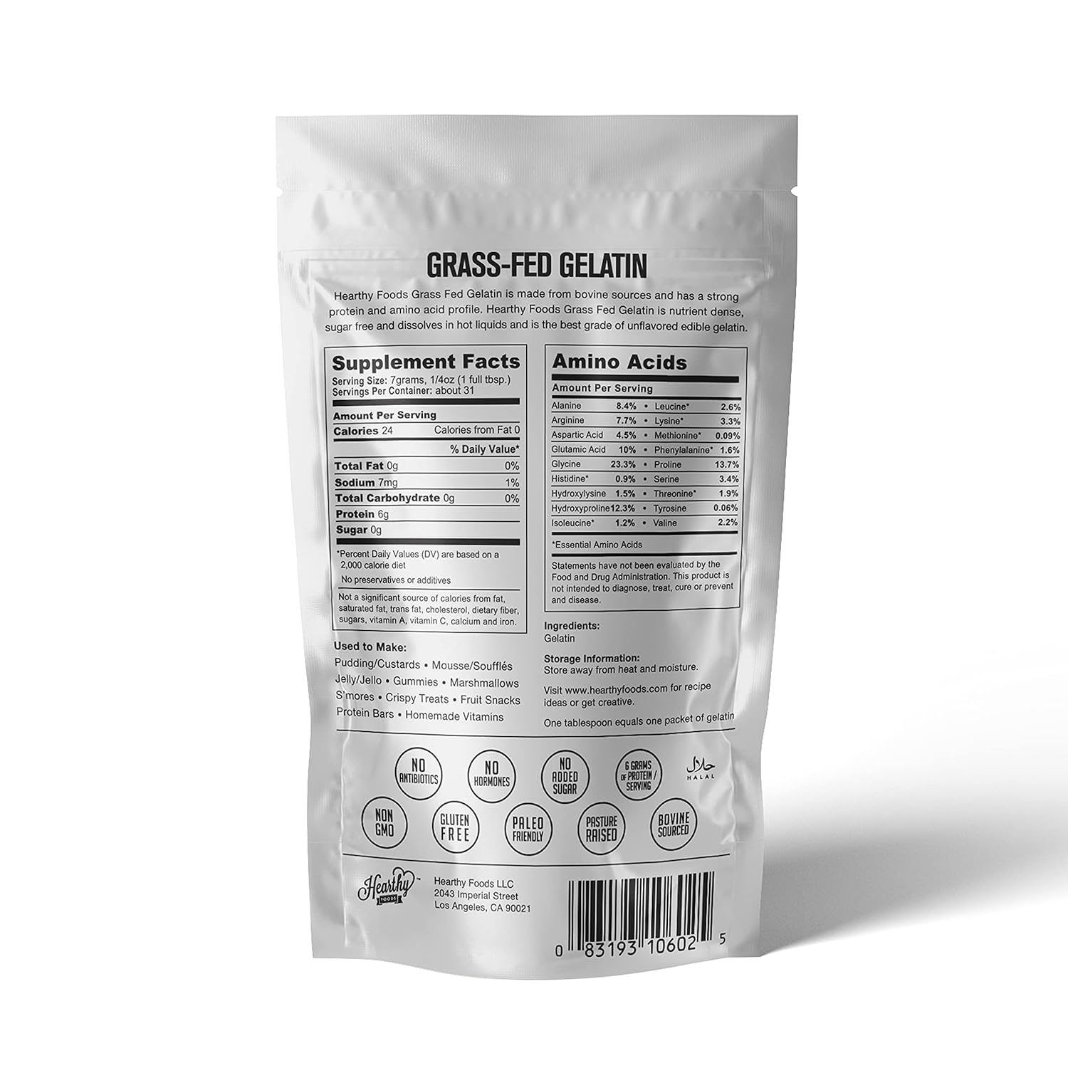 Buy Hearthy Foods Beef Gelatin Powder Unflavored Gelatin Powder for