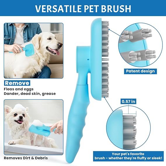 Veeconn 2-in-1 Pet Bath & Grooming Brush Soft Rotating Slicker Scrubber for Deshedding Short & Long Haired Pets | Gentle Massage & Shampoo Application for a Relaxing Bathing Experience
