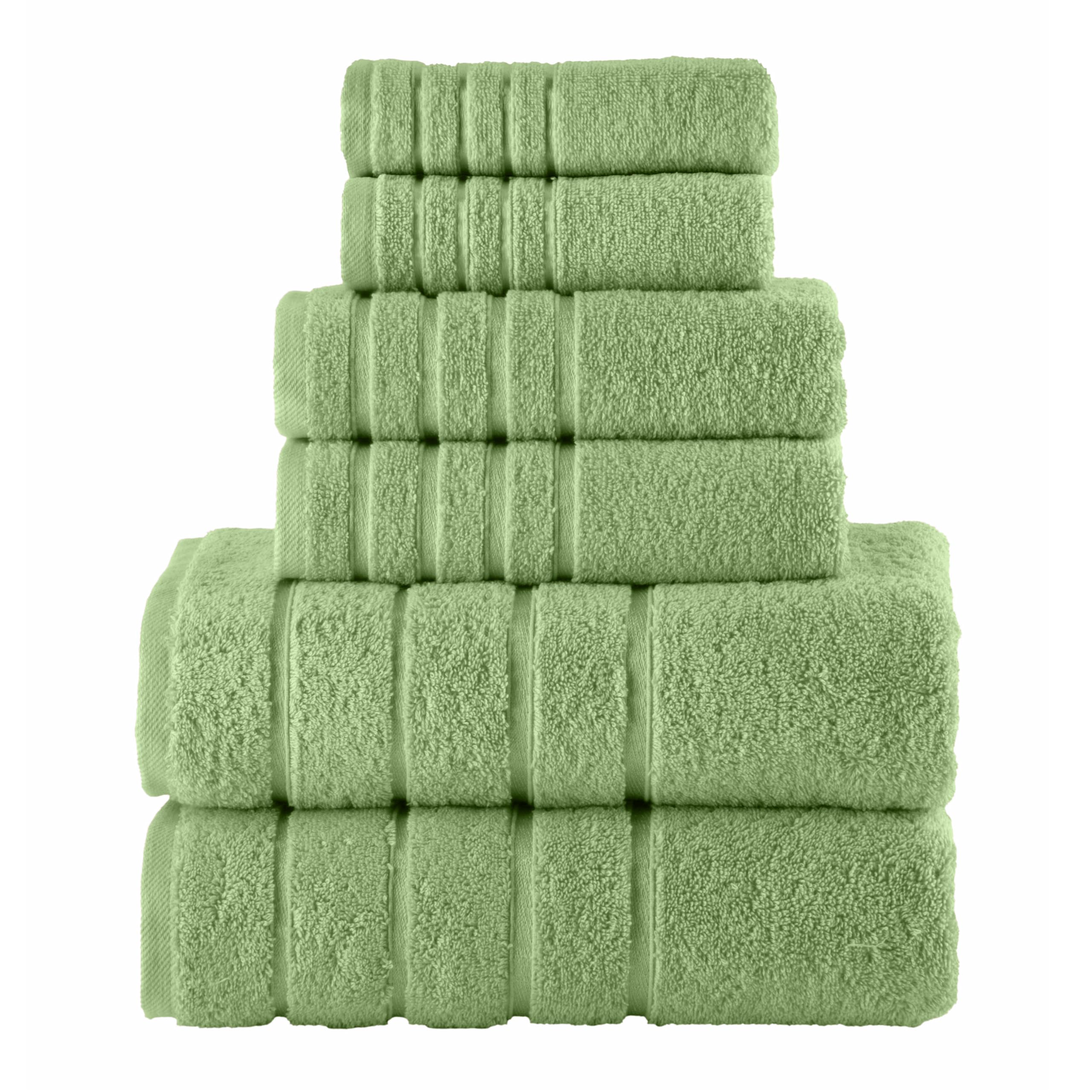 Elegant Comfort 4 Lines Viscose Stripe 6-Piece Premium Towel Set - 100% Turkish Cotton High Absorbent Luxury Bathroom Towels – Includes 2 Washcloths, 2 Hand Towels and 2 Bath Towels Set, Sage