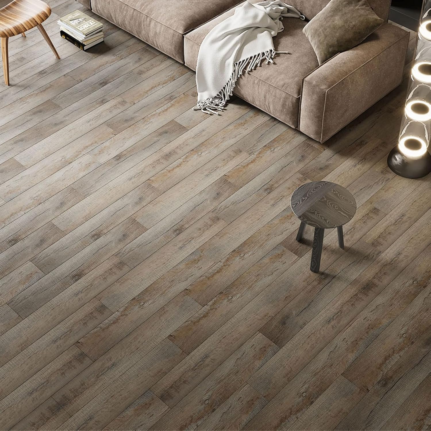 INMOZATA Peel and Stick Floor Tile Vinyl Flooring, Waterproof Plank Flooring 36-Pack 54 Sq.Ft Wood Grain Self Adhesive Peel and Stick Flooring for Bedroom, Living Room, Kitchen, RV(Aged-Wood)