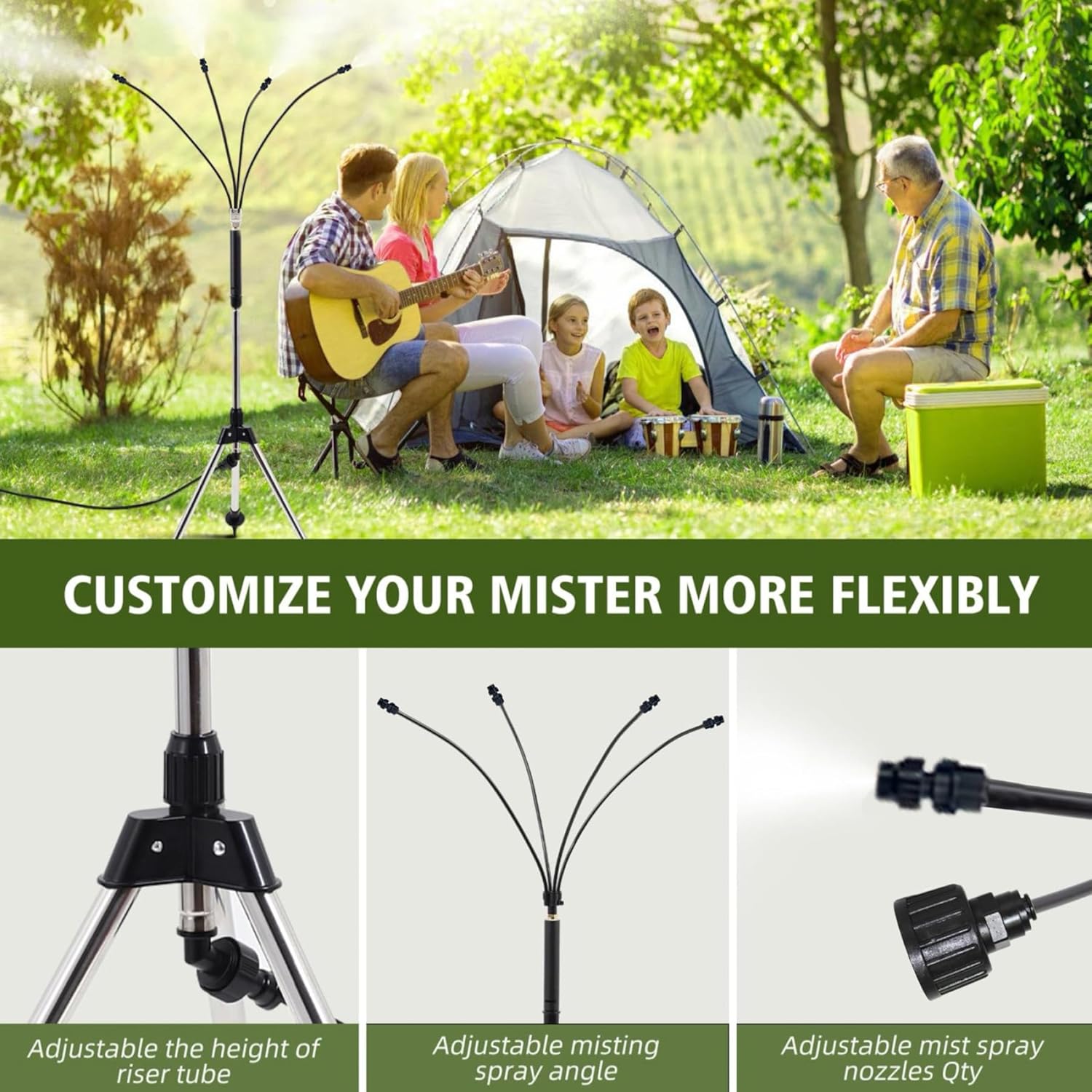 Adjustable Height Standing Misters for Patio, Portable Misting System with 26ft Water Line, for Backyard Porch Pool BBQ
